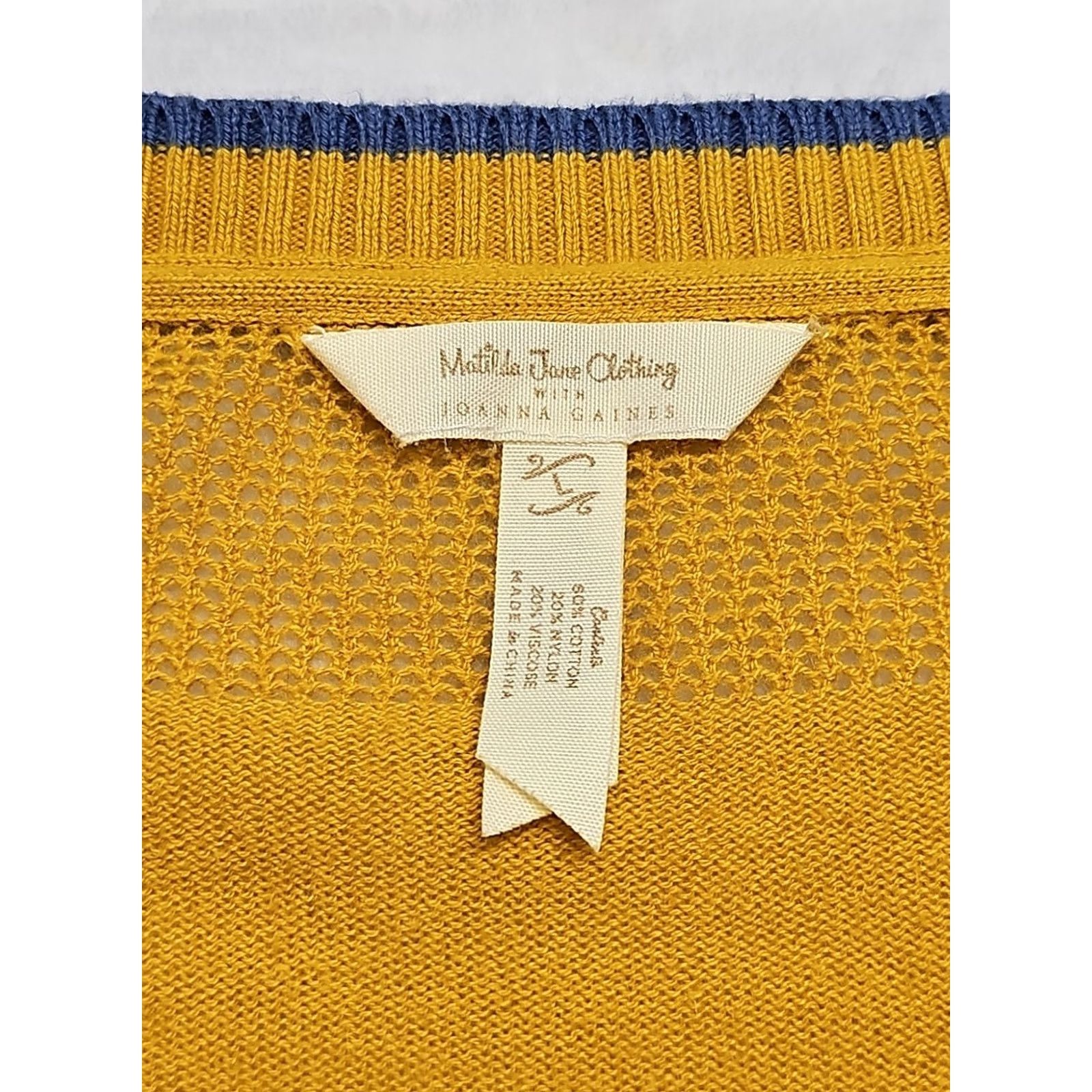 Vintage Matilda Jane Joanna Gaines Mustard Cardigan Womens Large Open Knit Cottagecore Cardigan V-Neck Striped Button Cotton Blend Yellow Knit Sweater Size L / US 10 / IT 46 - 5 Thumbnail