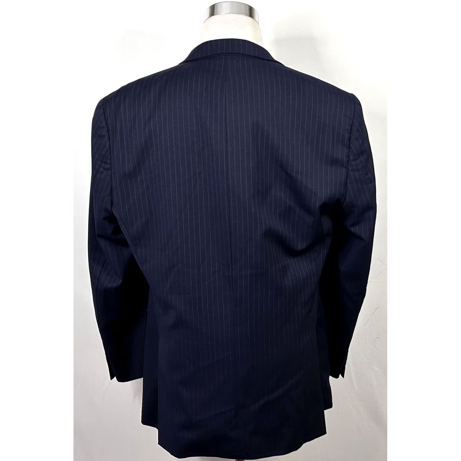 Michael Kors Michael Kors 44L Suit 36x30 Flat Front Navy Pinstriped Wool Two Button Vented Mens Regular 2 Piece Wool Suit Blue Pinstriped Navy 44L Mens Suit Size 44R - 6 Thumbnail