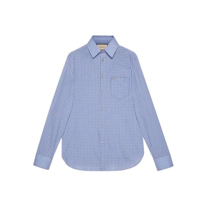 Gucci Gucci Blue Check Long Sleeve Shirt Size US M / EU 48-50 / 2 - 1 Thumbnail