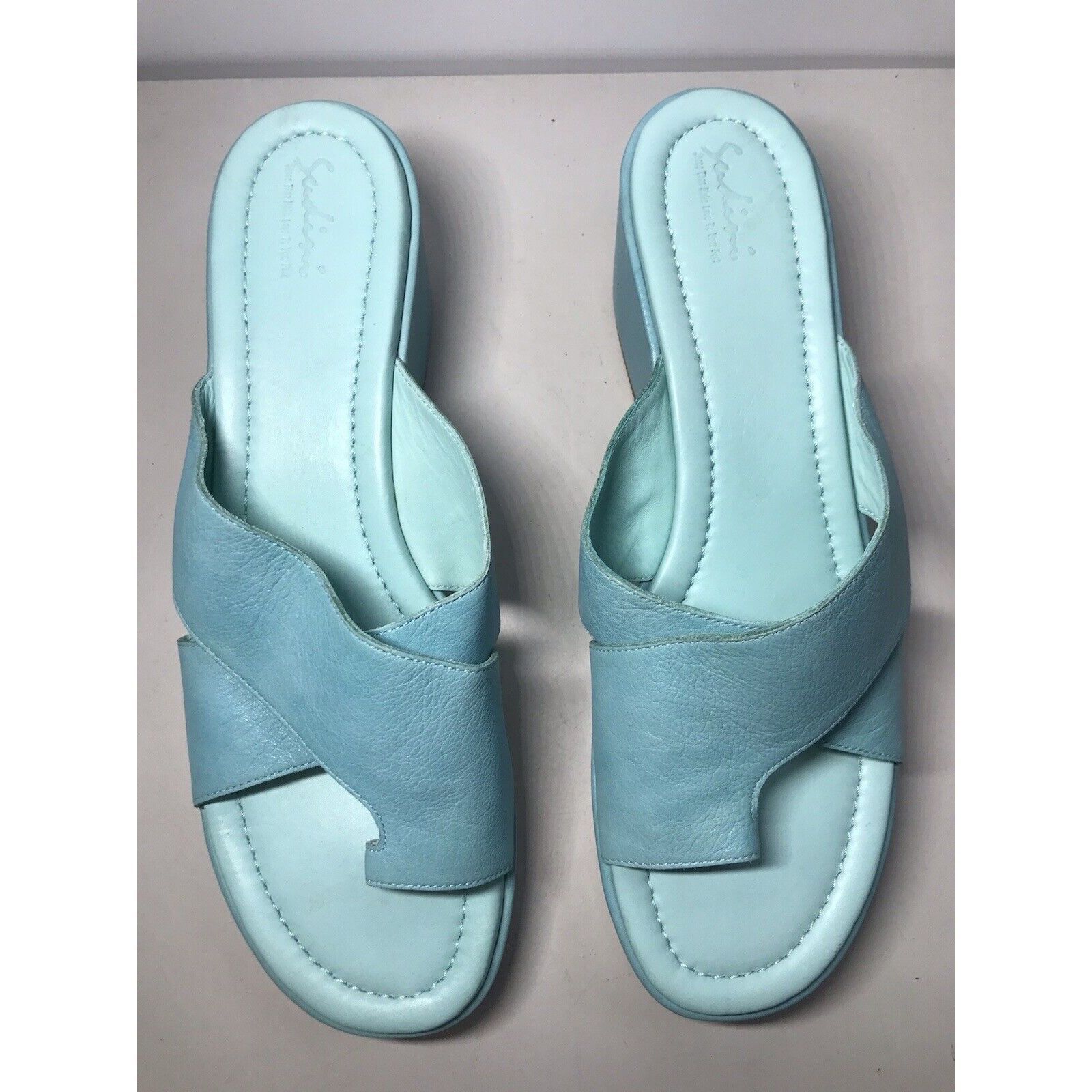 Houdini Sudini Blue Leather Toe Slip On Slides Wedge Sandals Women’s Size US 11 / IT 41 - 2 Thumbnail