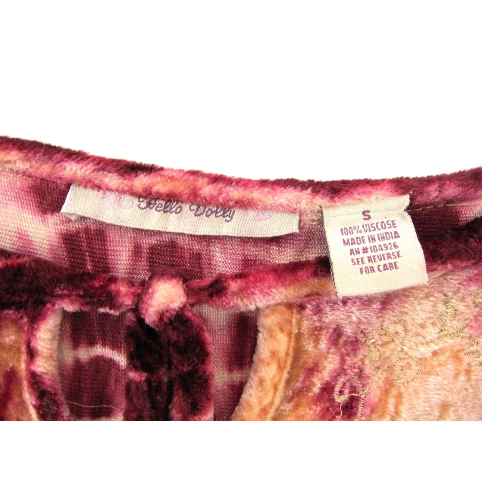 Vintage VINTAGE Hello Dolly Blouse Shirt Women Small Pink Tie Dye Velvet Rayon Long Sleeve Peasant Tunic 90s Size S / US 4 / IT 40 - 4 Thumbnail