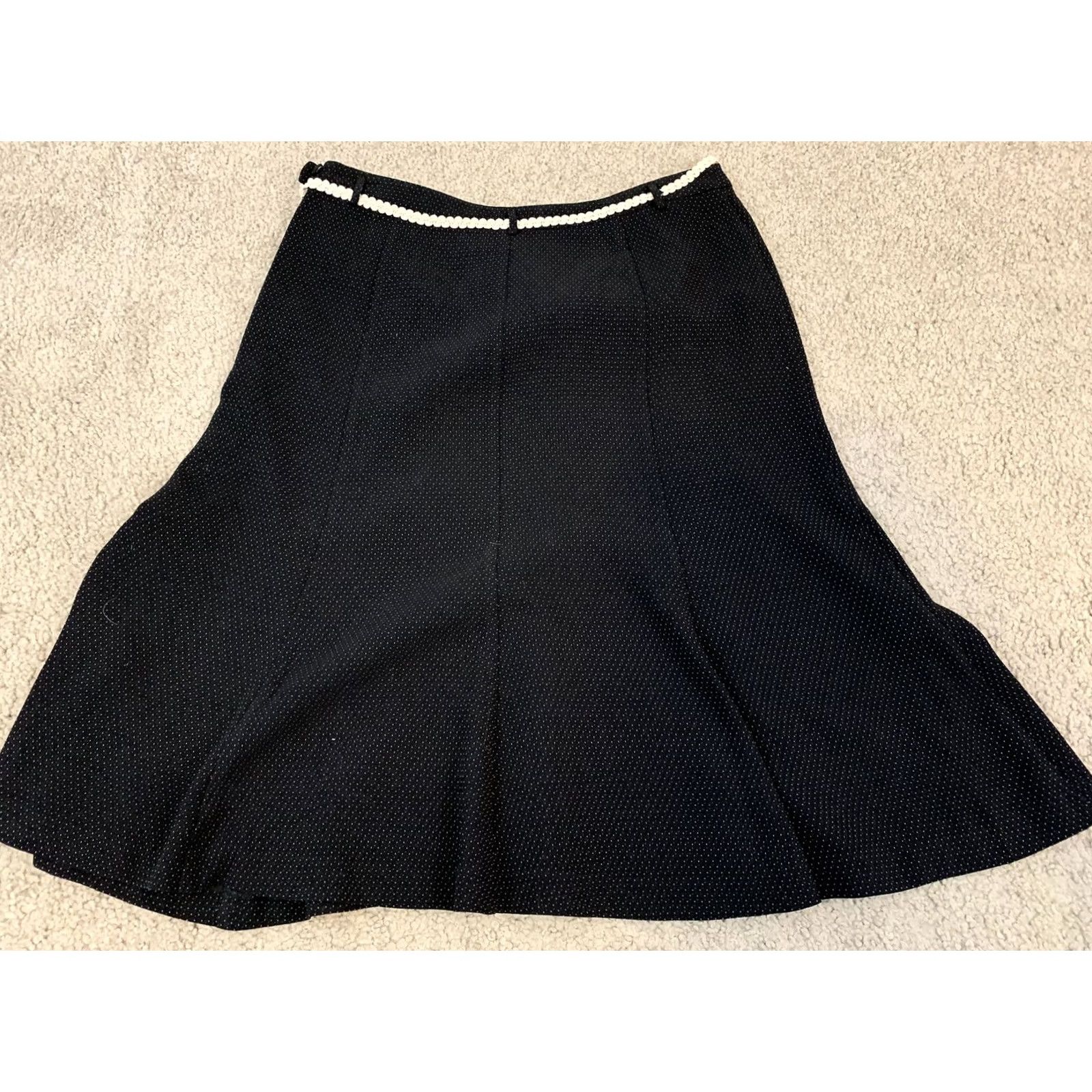 White House Black Market VINTAGE? NEW White House Black Market Skirt Women's Size 2 Knee Length Polka Dot Black Rope Belt UK? Size 26" / US 2 / IT 38 - 6 Thumbnail