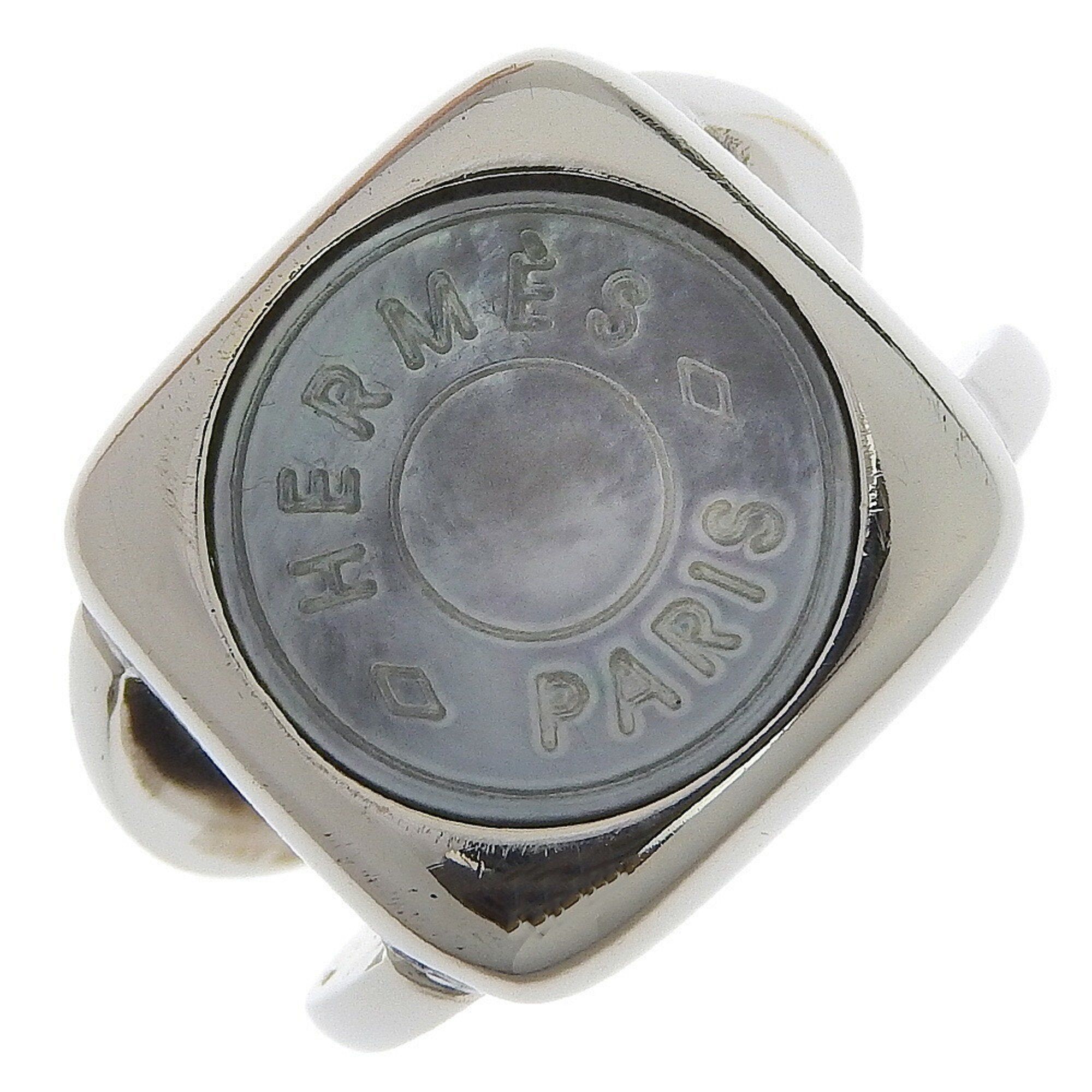 image of Hermes Serie Signet Metal X Shell No. 9 Silver Ladies Ring in Black, Women's