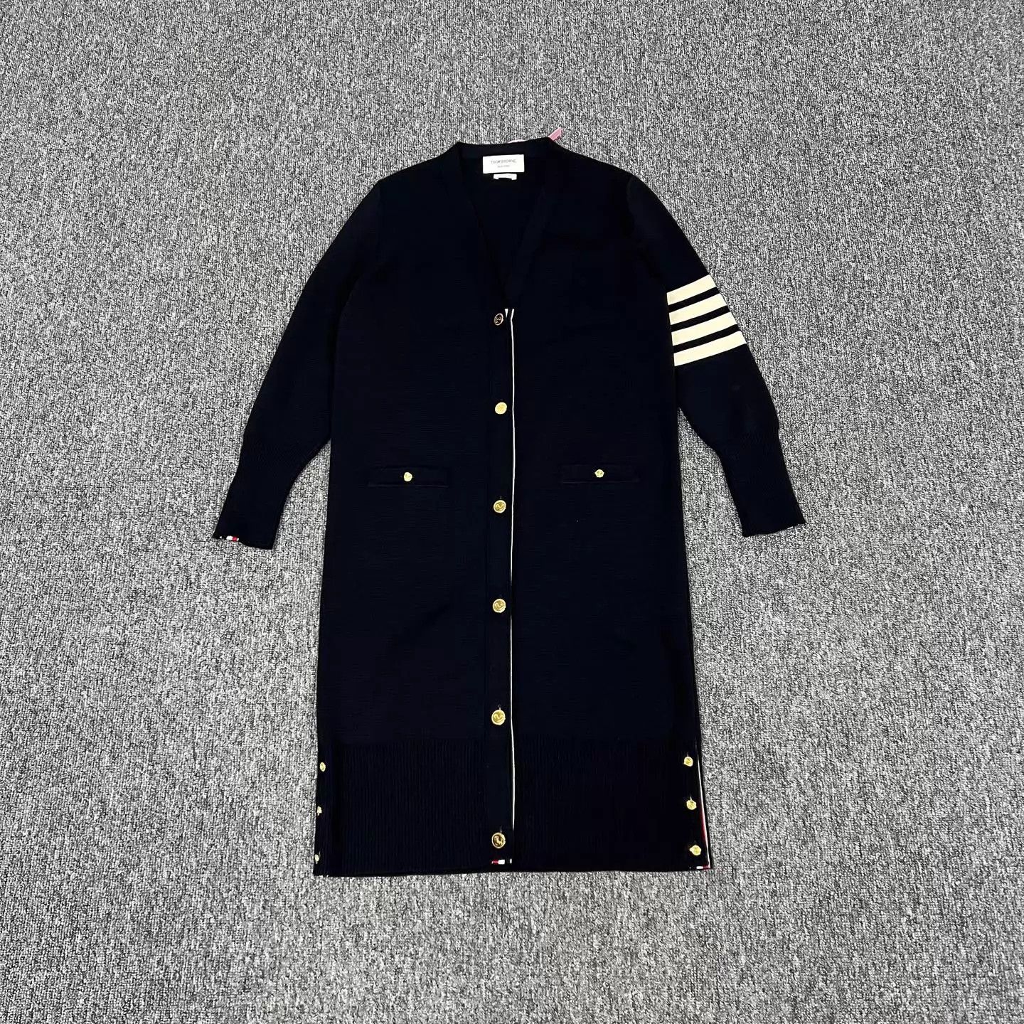 Thom Browne TB 4-Stripe Long Knit Cardigan Navy 38 99 New Size XS / US 0-2 / IT 36-38 - 1 Thumbnail