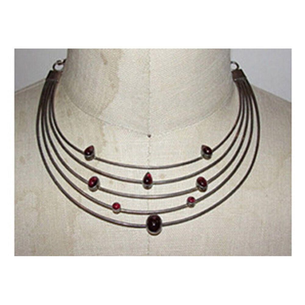 Handmade Sterling Silver Red Garnet Floating Galaxy Collar Necklace Size ONE SIZE - 1 Thumbnail