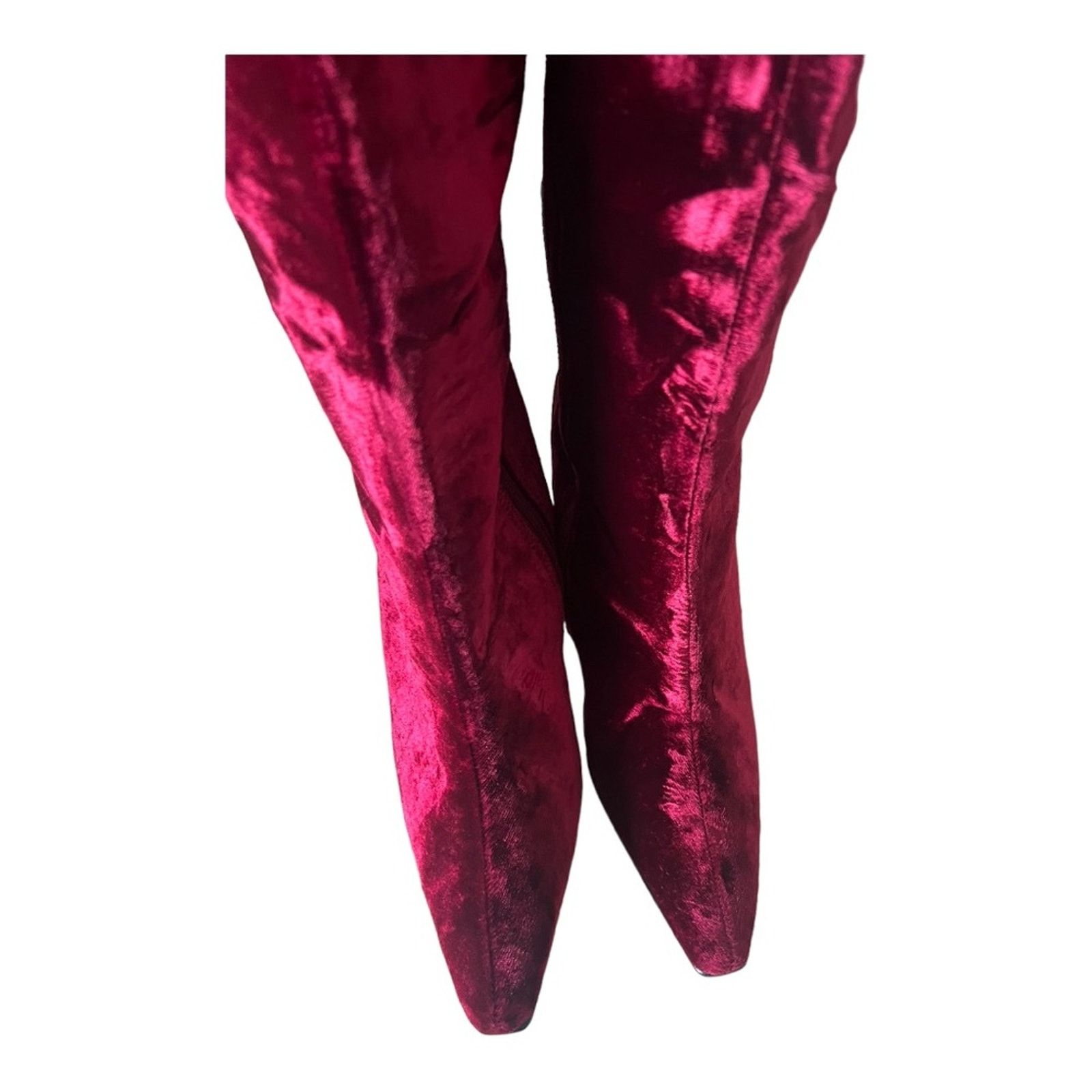 Colin Meredith Colin Stuart Red Velvet Leather Pointed Toe Heel Boots Sz 7M Size US 7 / IT 37 - 4 Thumbnail