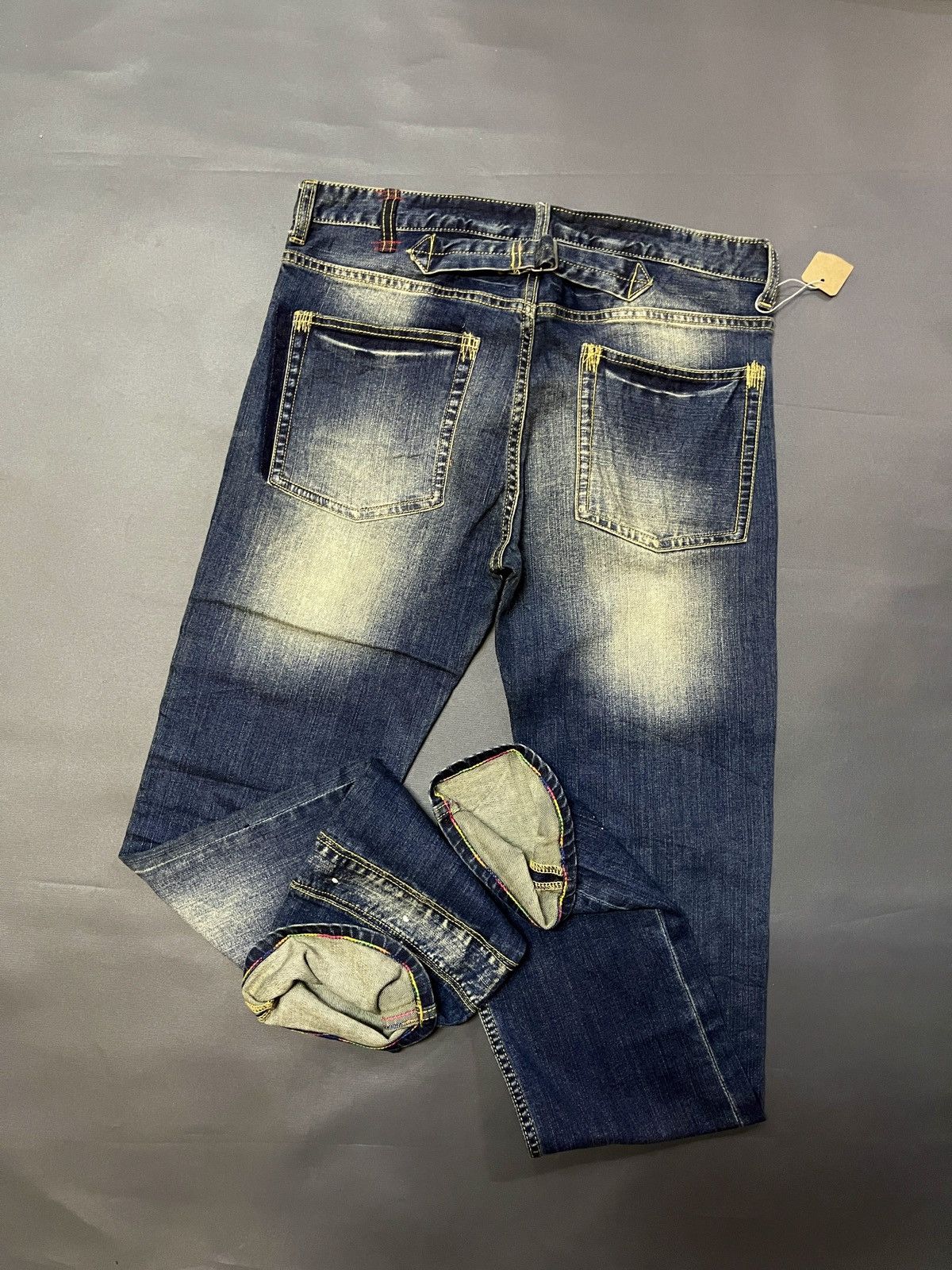 Designer × PPFM PPFM DENIM RAINBOW STITCH DISTRESSED JEANS Size US 34 / EU 50 - 1 Thumbnail