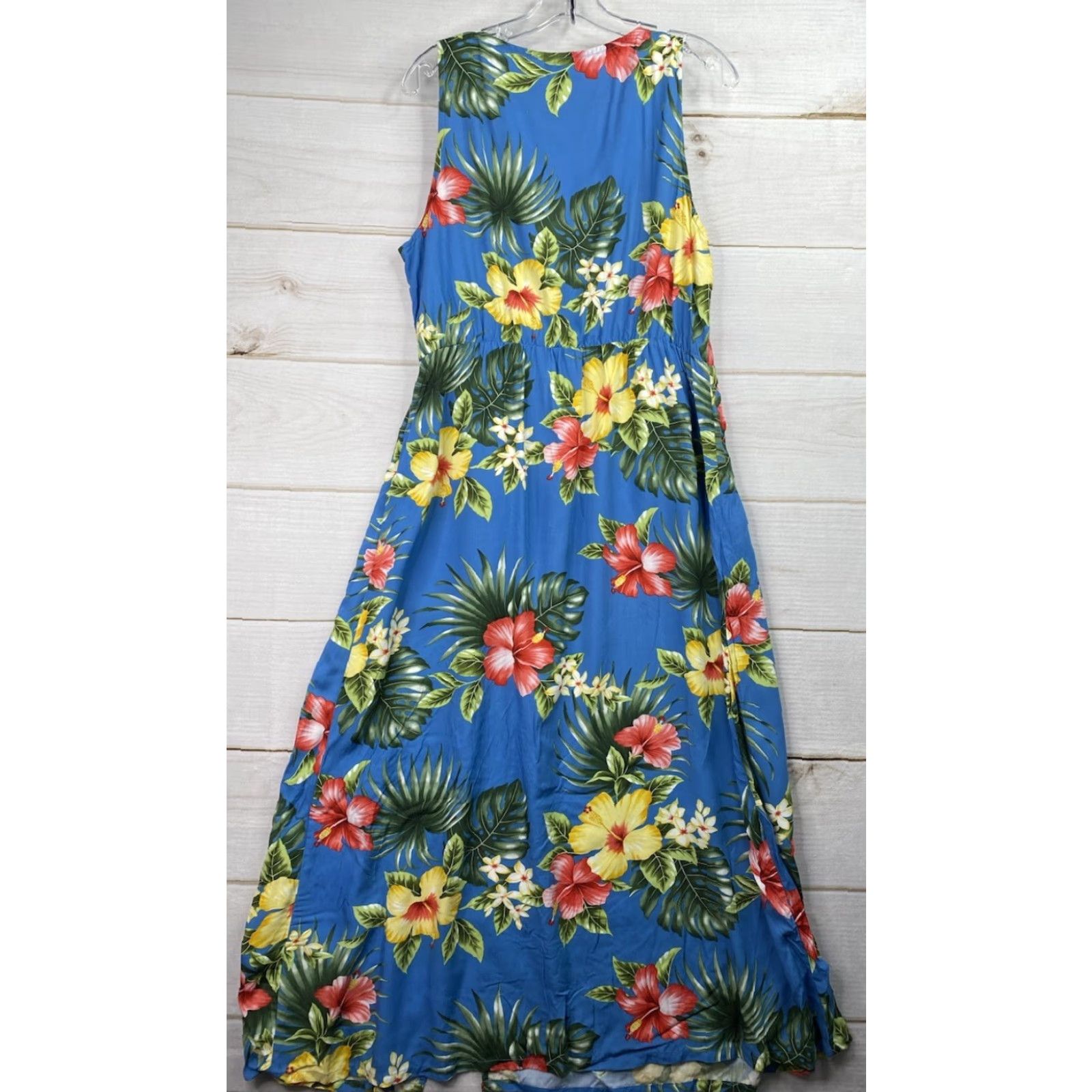 Vintage VINTAGE Puanani Maxi Dress Women's XL Blue Floral Sundress Beach Hawaiian V-Neck Slit Tropical Style Size XL / US 12-14 / IT 48-50 - 6 Thumbnail