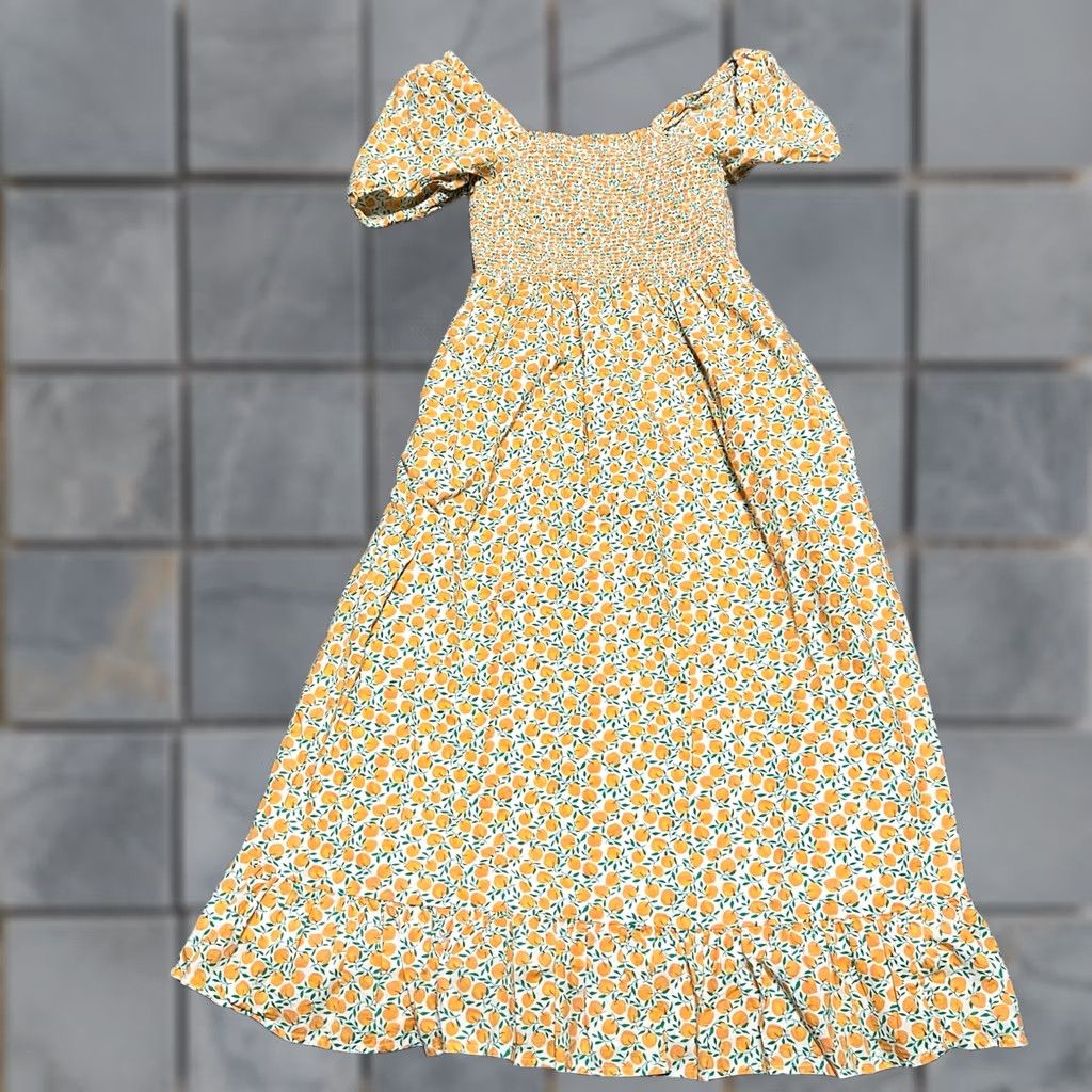 J.Crew J.Crew Dress Womens XS Peach Orange Smocked Midi Puff Sleeve Prairie Orange Peach XS Womens Dress Size XS / US 0-2 / IT 36-38 - 1 Thumbnail