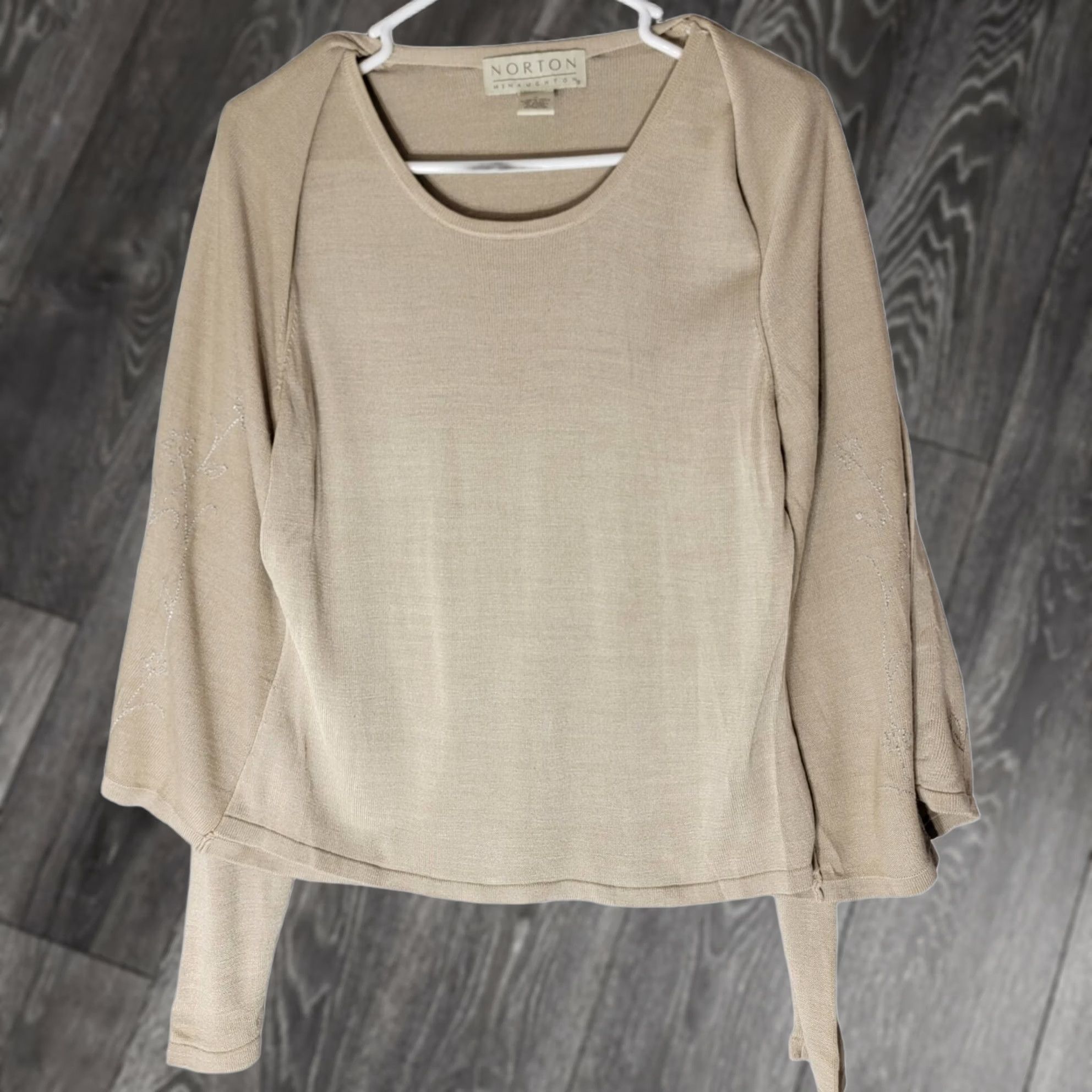Vintage Norton McNaughton Silk Embroidered Sweater Sequin Beige Cami Ruffle Tie S Womens Pullover Vintage: No Size S / US 4 / IT 40 - 1 Thumbnail