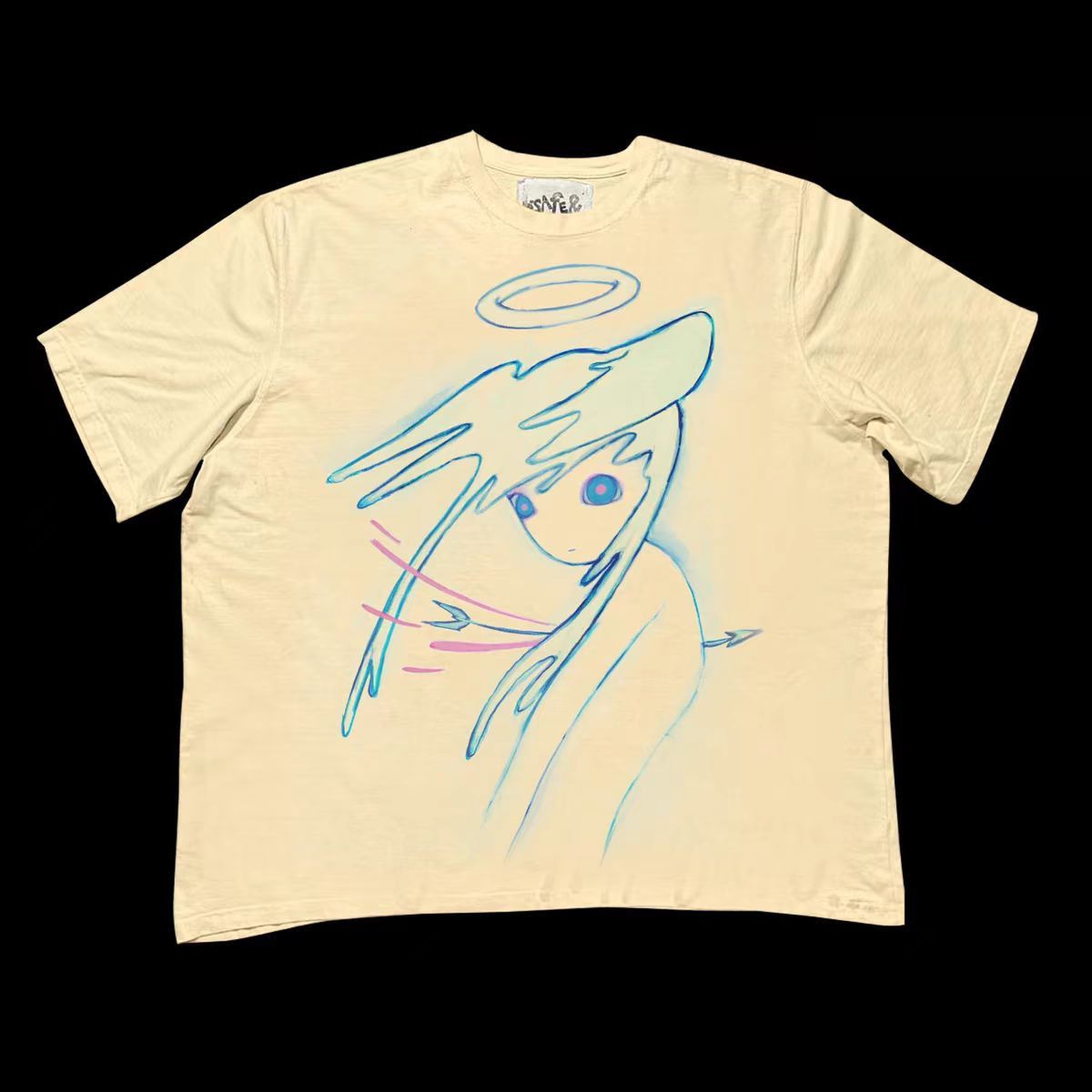 Vintage White Loose Hand-painted Printed Short Sleeve T-Shirt Size US XL / EU 56 / 4 - 2 Thumbnail