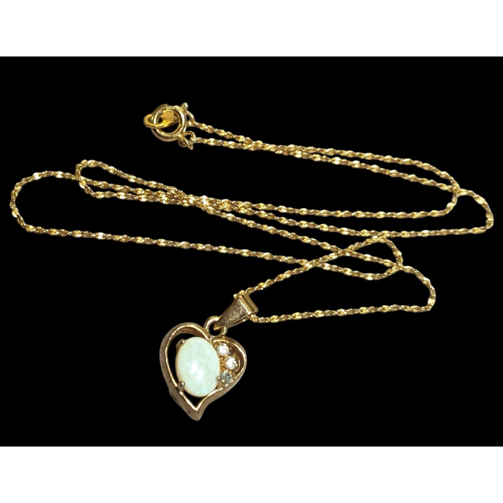 Other Nakagawa Corporation Gold Tone Opal Gemmed Heart Necklace Size ONE SIZE - 3 Thumbnail