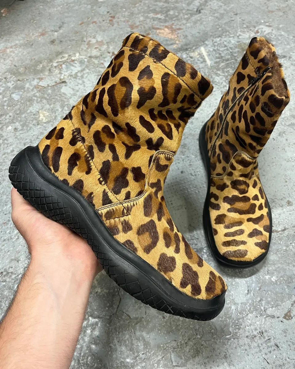 FW1999 Prada Leopard Pony Hair Leather Vibram Boots