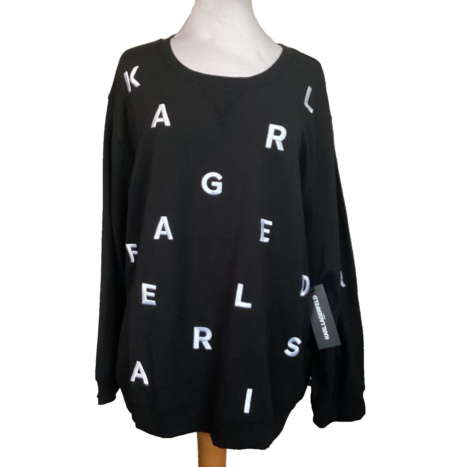 Karl Lagerfeld KARL LAGERFELD SWEATSHIRT WHITE EMBROIDERED LOGO BLACK 2X Size XXL / US 16-18 / IT 52-54 - 1 Thumbnail