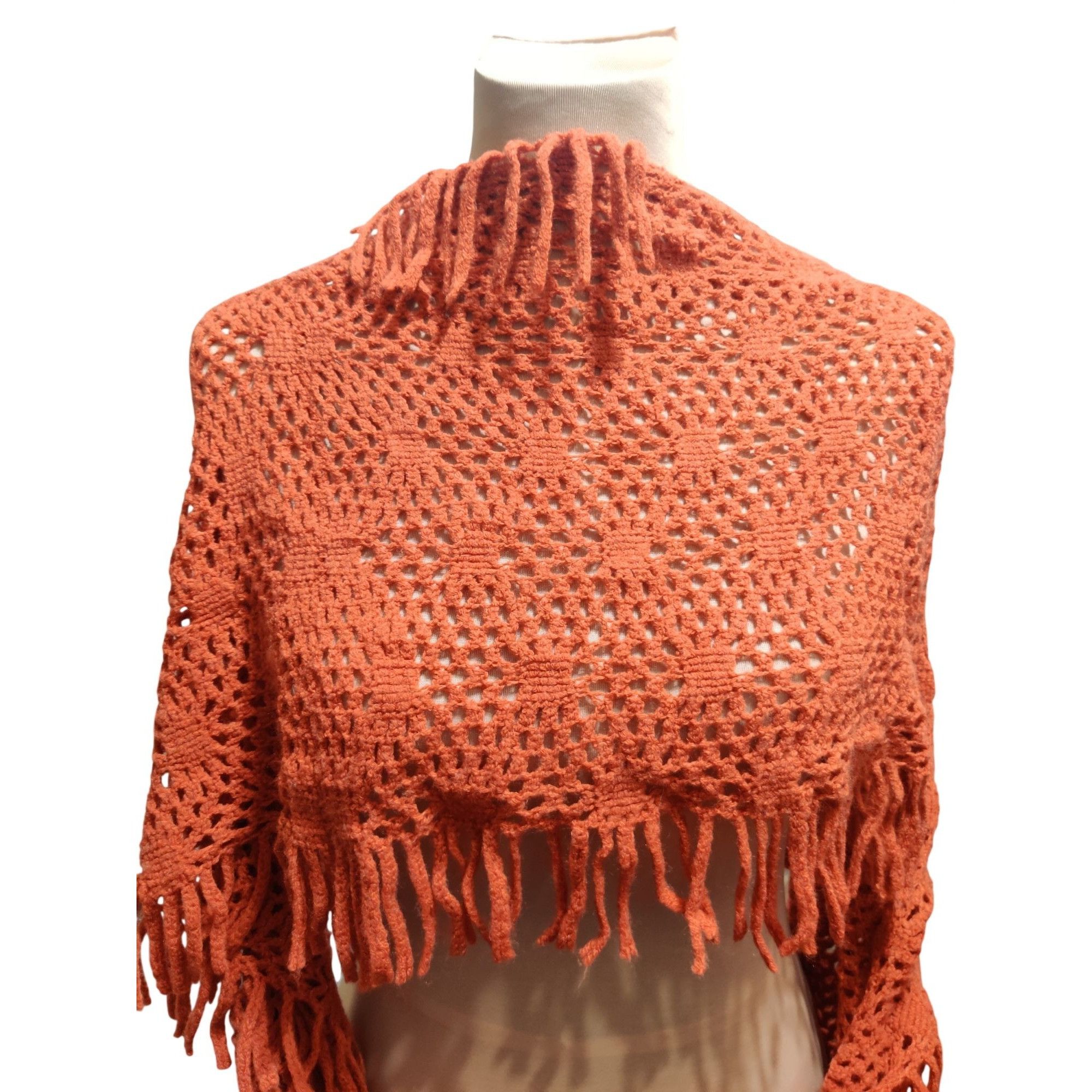 Other Rust Crochet Infinity Scarf Open Weave Fringe Loop Boho Dese Size ONE SIZE - 11 Thumbnail