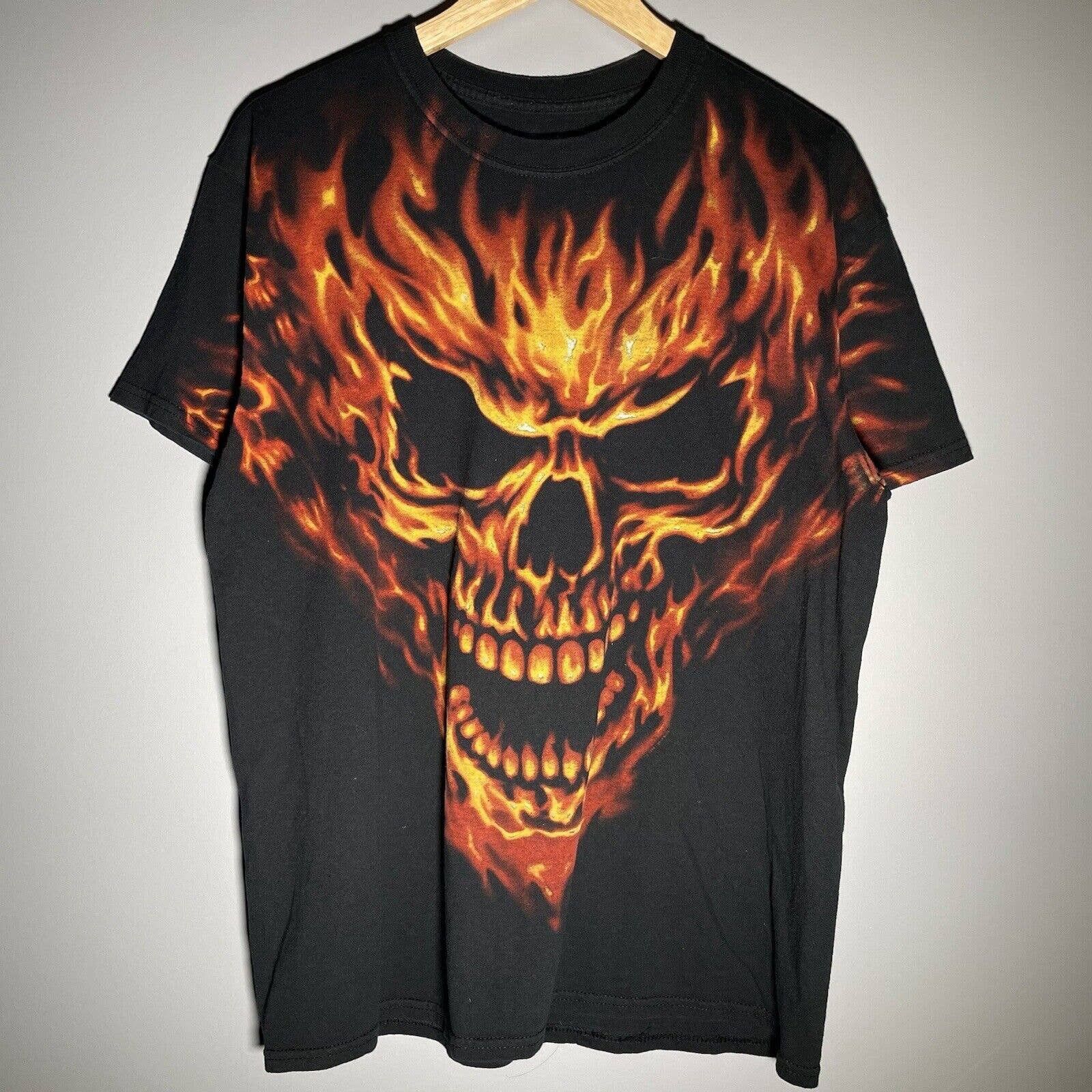 Liquid Blue Vintage Y2K Liquid Blue Flaming Skull Grunge Cyber AOP ...