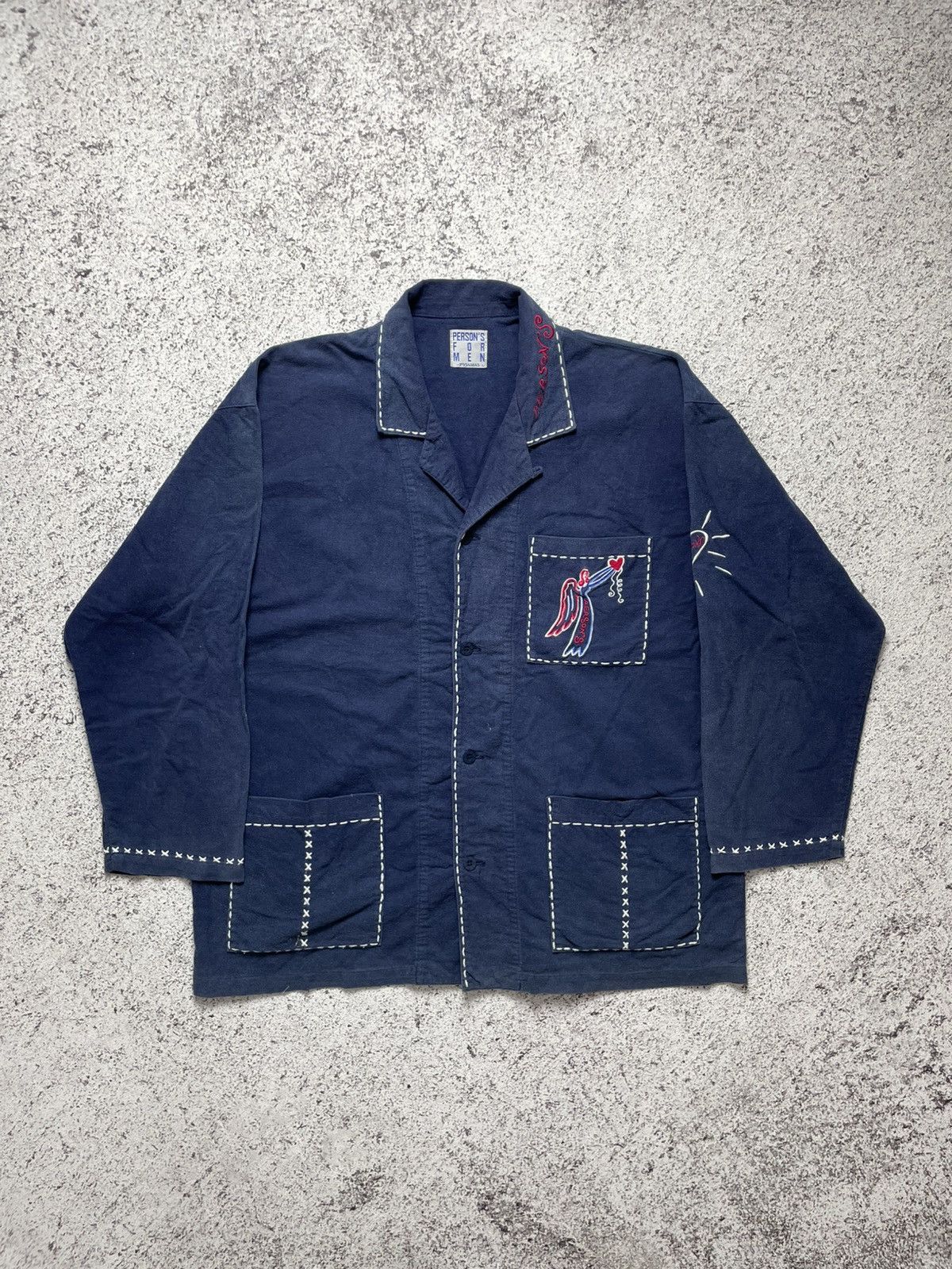 Vintage Sun Faded embroidered stitching French work jacket Size US L / EU 52-54 / 3 - 2 Thumbnail