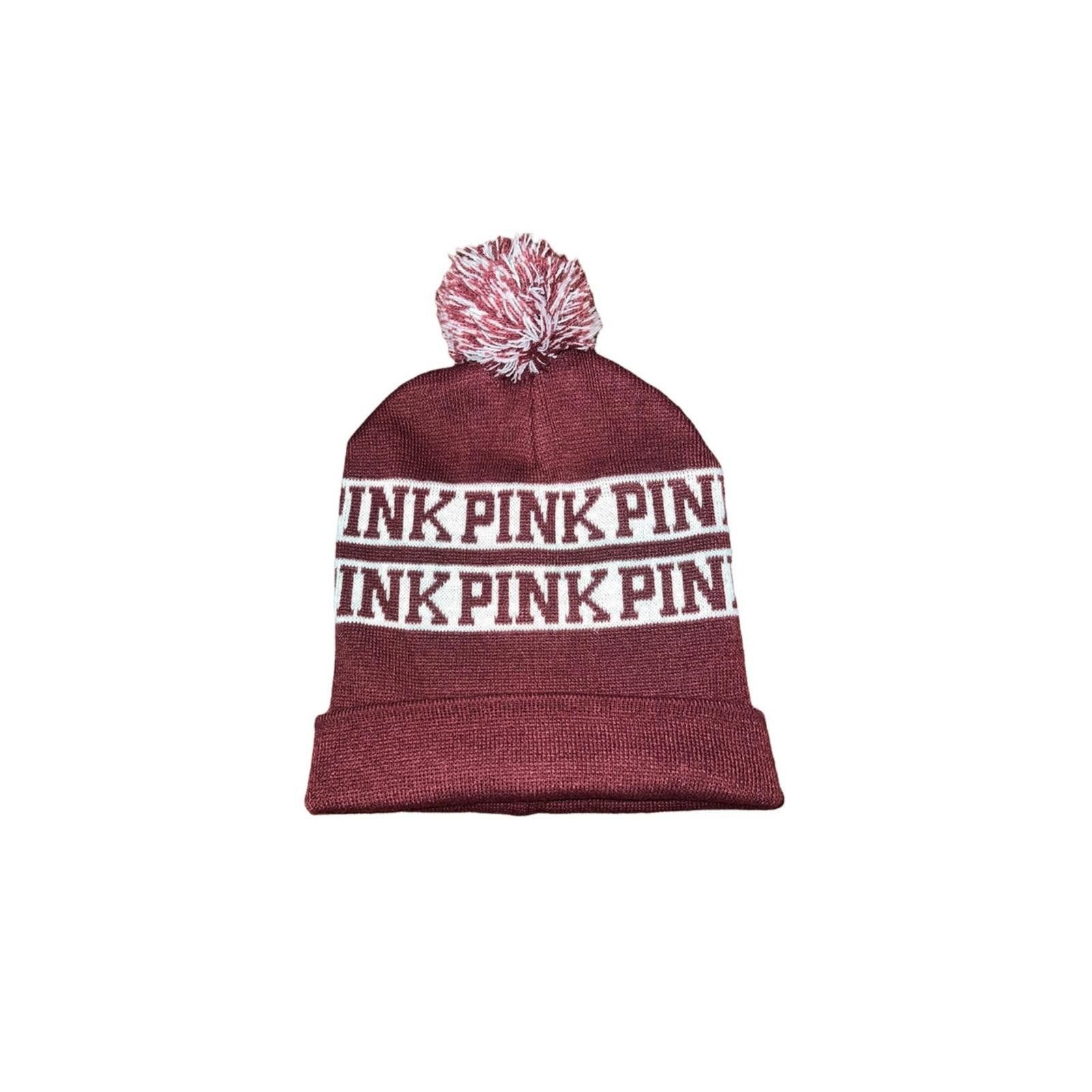 Other Victorias Secret PINK Beanie Maroon Burgundy Pom Pom Knit Size ONE SIZE - 1 Thumbnail