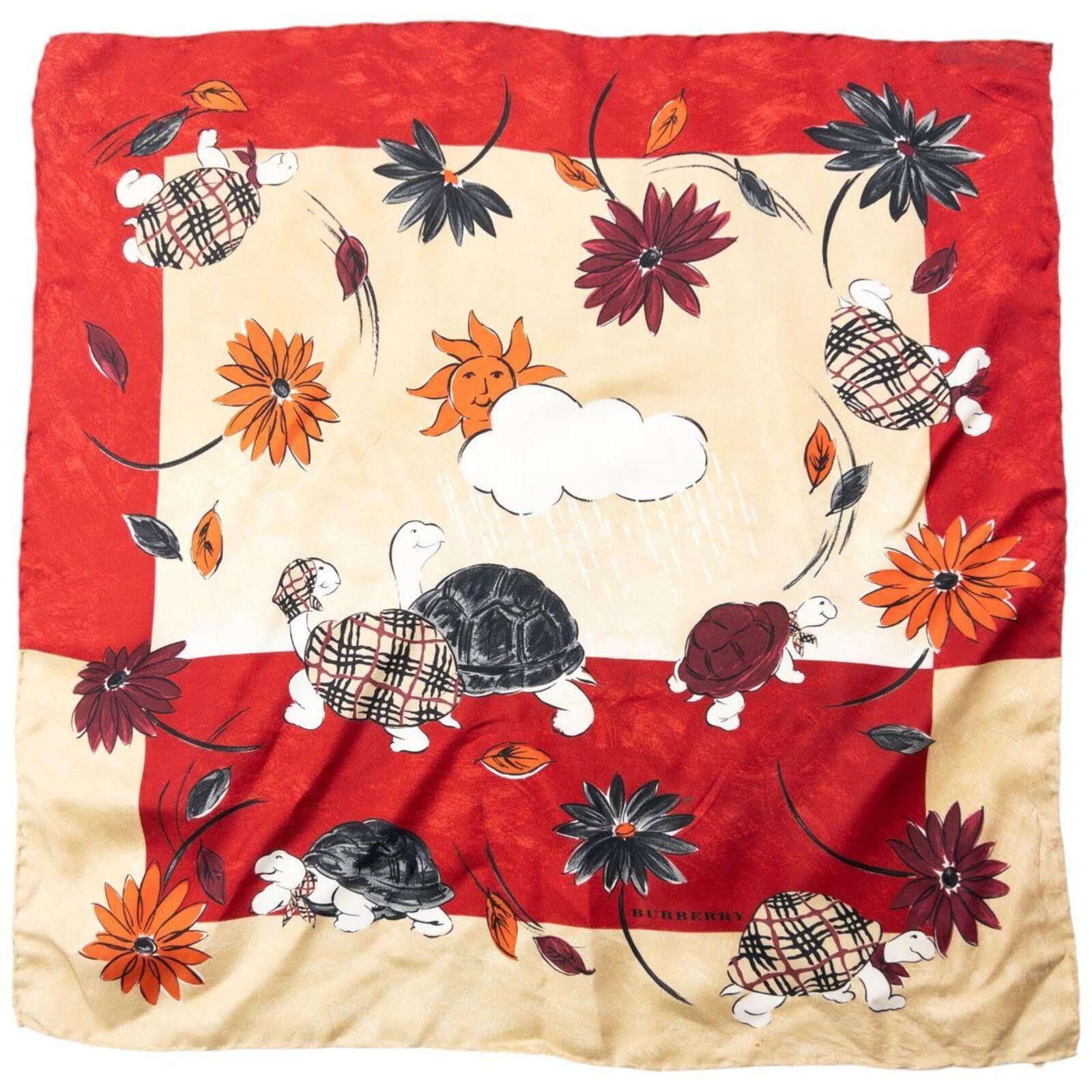 Burberry Vintage 2000s Burberry Floral Turtle Print Silk Scarf Size ONE SIZE - 1 Thumbnail