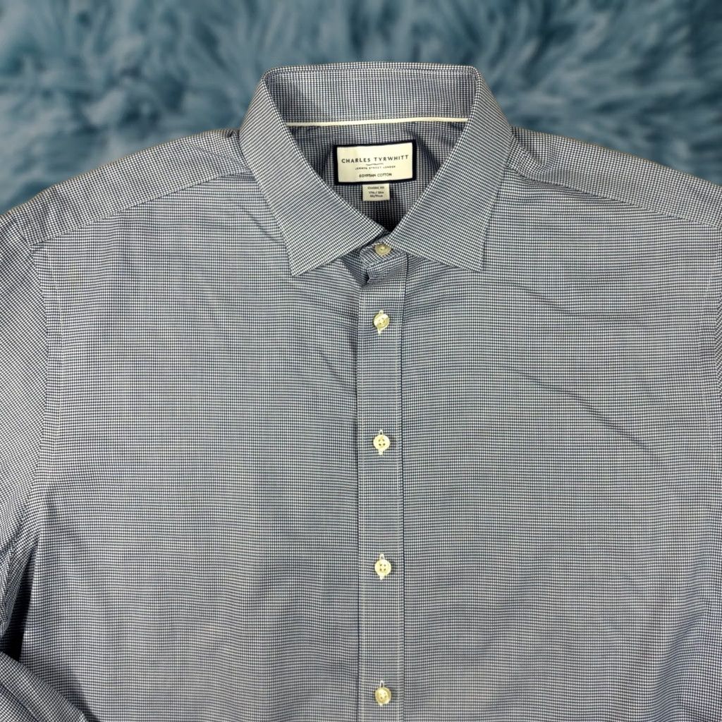 Charles Tyrwhitt Charles Tyrwhitt Dress Shirt Mens 17.5 36 Classic Fit Blue Micro Houndstooth Shirt Men XS S M L XL Size 48R - 1 Thumbnail