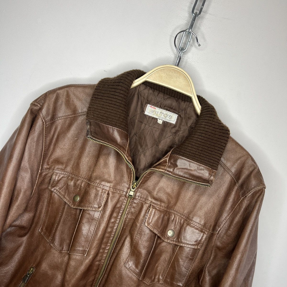 Leather × Vintage VINTAGE 90S GENUINE LEATHER JACKET BOMBER FLIGHT BROWN Size US L / EU 52-54 / 3 - 7 Thumbnail