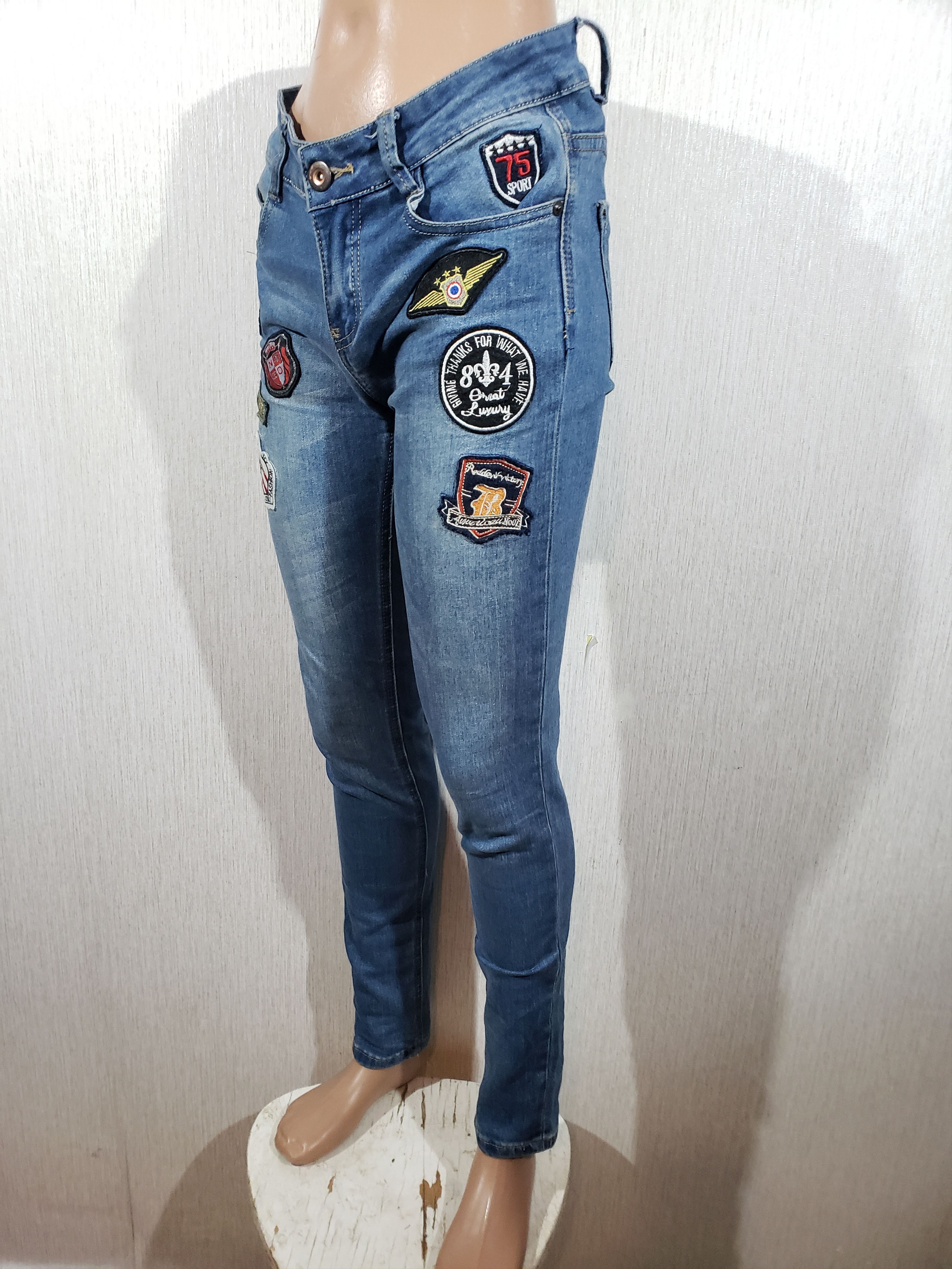 Jean Blue women's stretch jeans with many stripes. Size 30" / US 8 / IT 44 - 2 Thumbnail