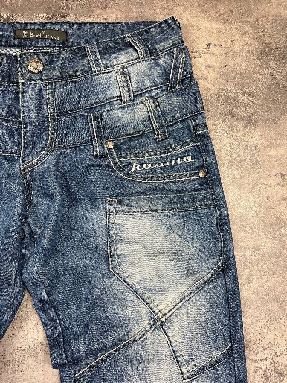 Vintage Kosmo Lupo Belted Denim Jeans Rare Big Logo Y2K Avant Garde Size US 31 - 3 Thumbnail
