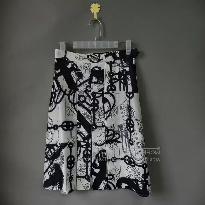Hermes Hermes Black and White Watercolor Pig Nose Pattern Skirt Size 24" / US 00 / IT 34 - 1 Thumbnail