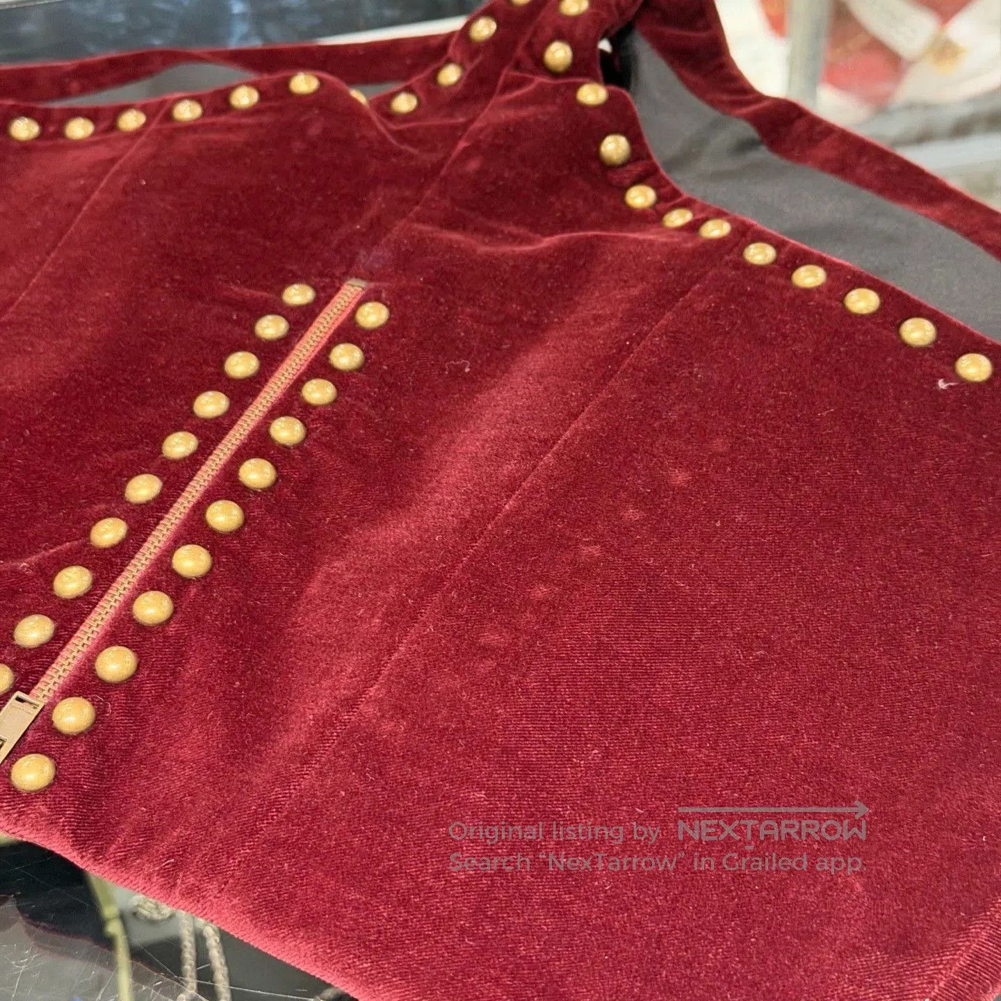Saint Laurent Paris Saint Laurent Red Velvet Stud Mini Shorts. Size 37" - 5 Thumbnail