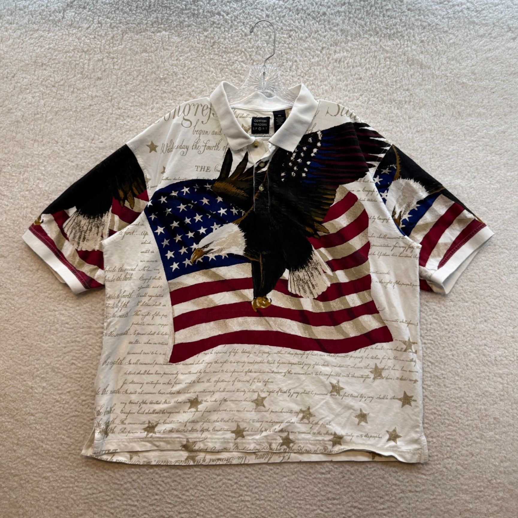 Cotton Traders VINTAGE Y2K Polo Shirt Mens 2XL Eagle American Flag USA Patriotic Graphic Shirt Size US XXL / EU 58 / 5 - 2 Thumbnail