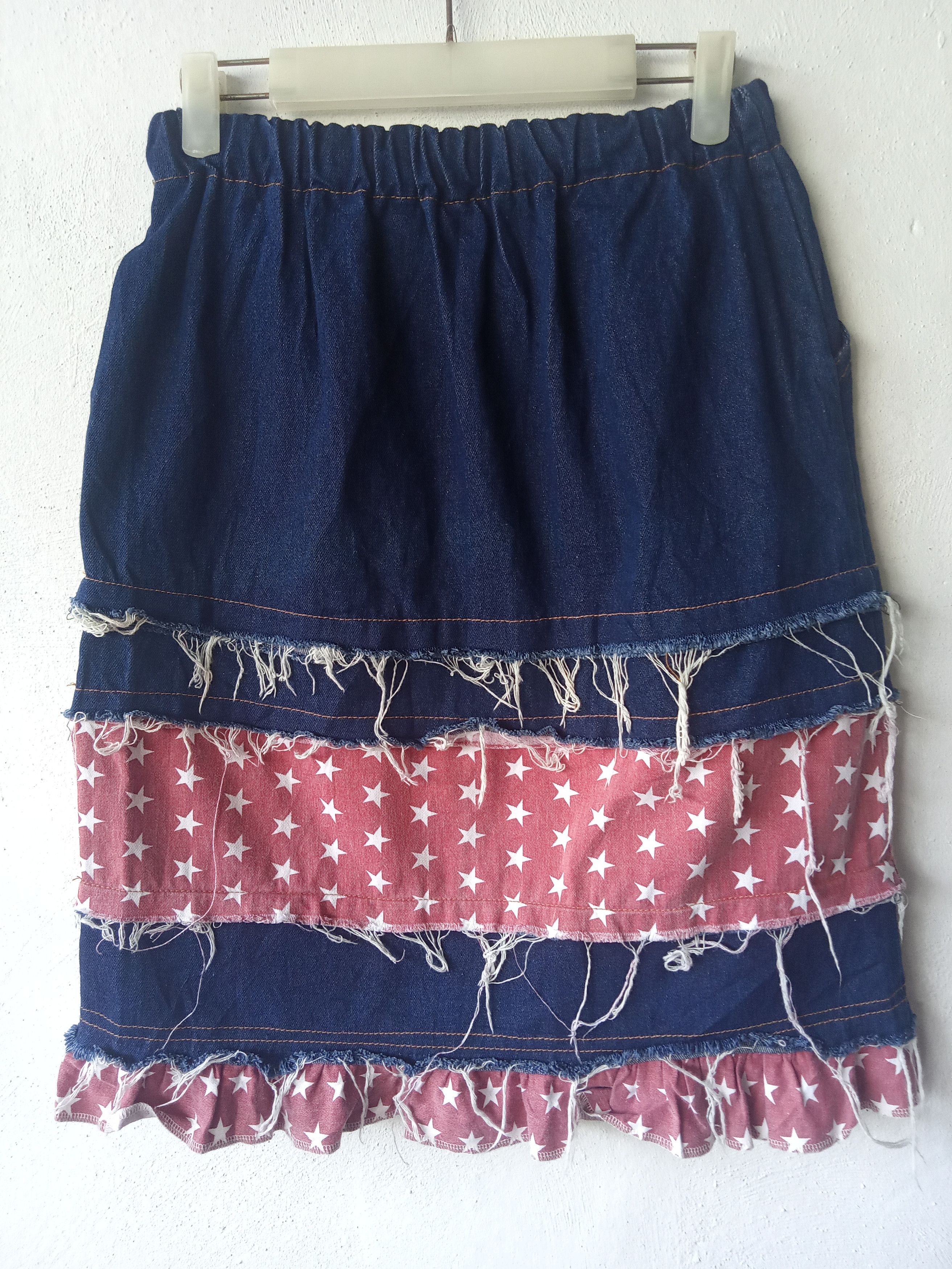 Hysteric Glamour Inspired Japanese Smiley Patches Hagi Midi Skirt Jeans Size 31" - 5 Thumbnail