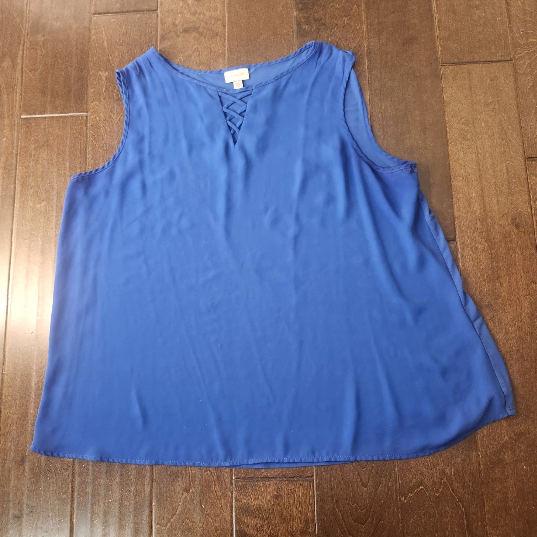 Avenue Avenue Blouse Sleeveless Lace Up Blue 18/20 Plus Size Women Size XXL / US 16-18 / IT 52-54 - 2 Thumbnail
