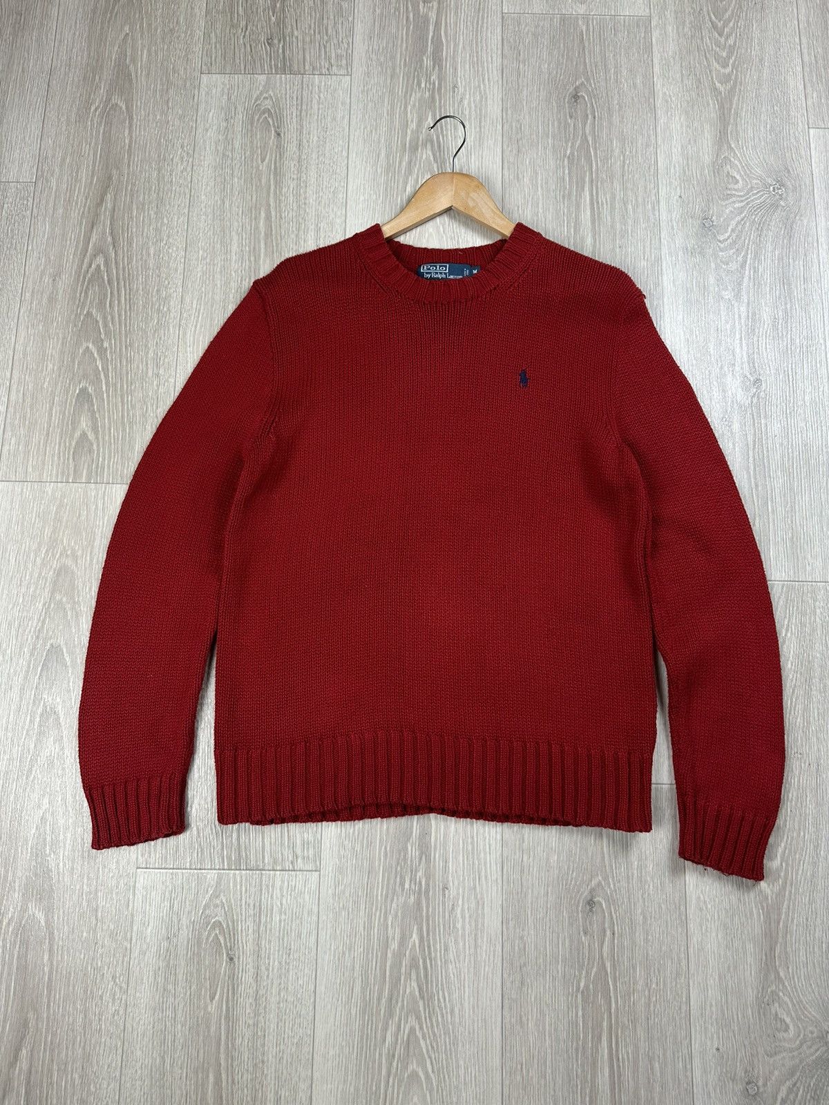 Polo Ralph Lauren × Ralph Lauren × Vintage Vintage 90s knitted PRL Polo Ralph Lauren Red Basic Sweater Size US M / EU 48-50 / 2 - 3 Thumbnail