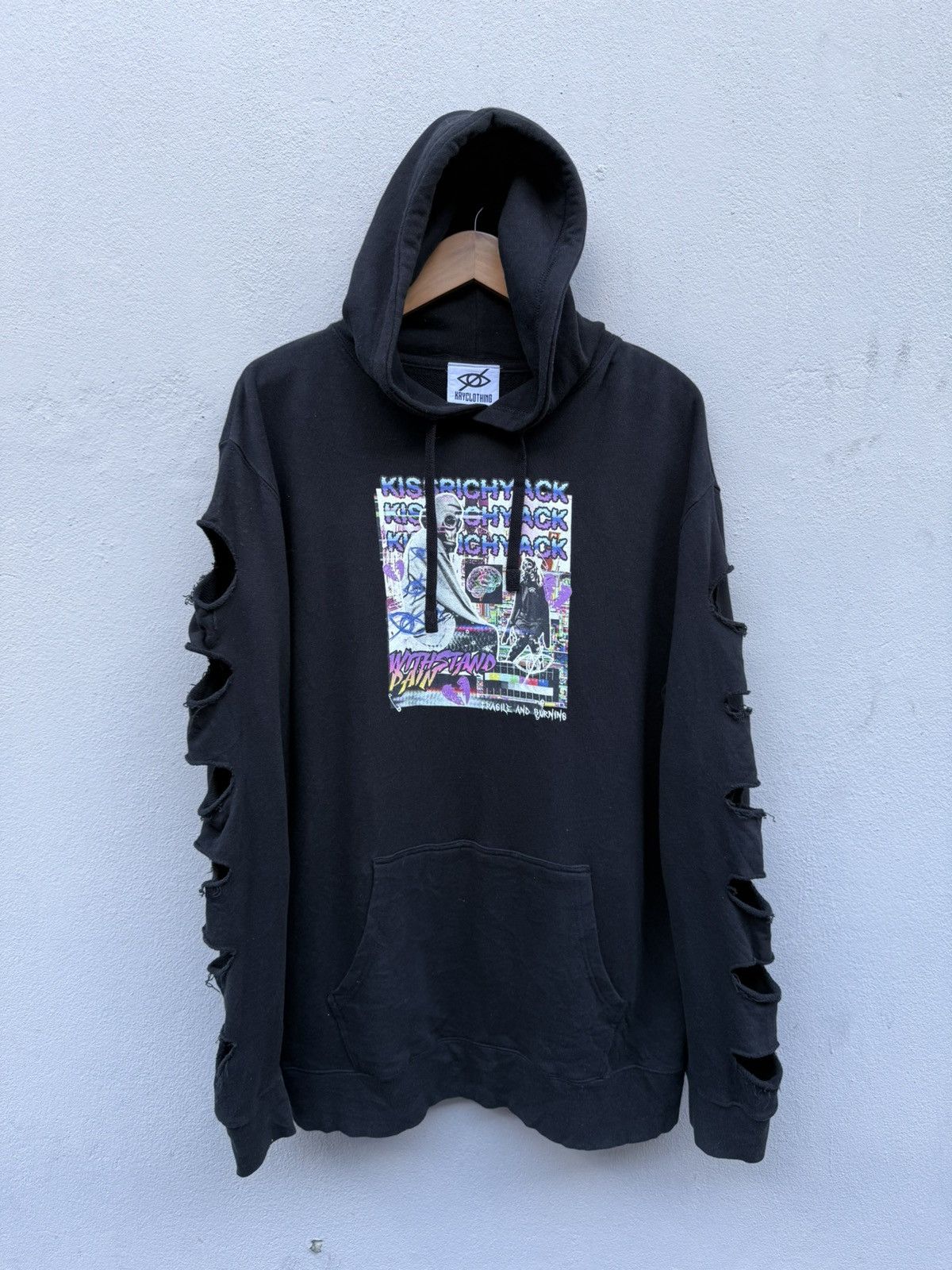 Japanese Brand 2000s KRY CLOTHING Crew Distressed 6cuts Sleeve Hoodie Size US XL / EU 56 / 4 - 1 Thumbnail