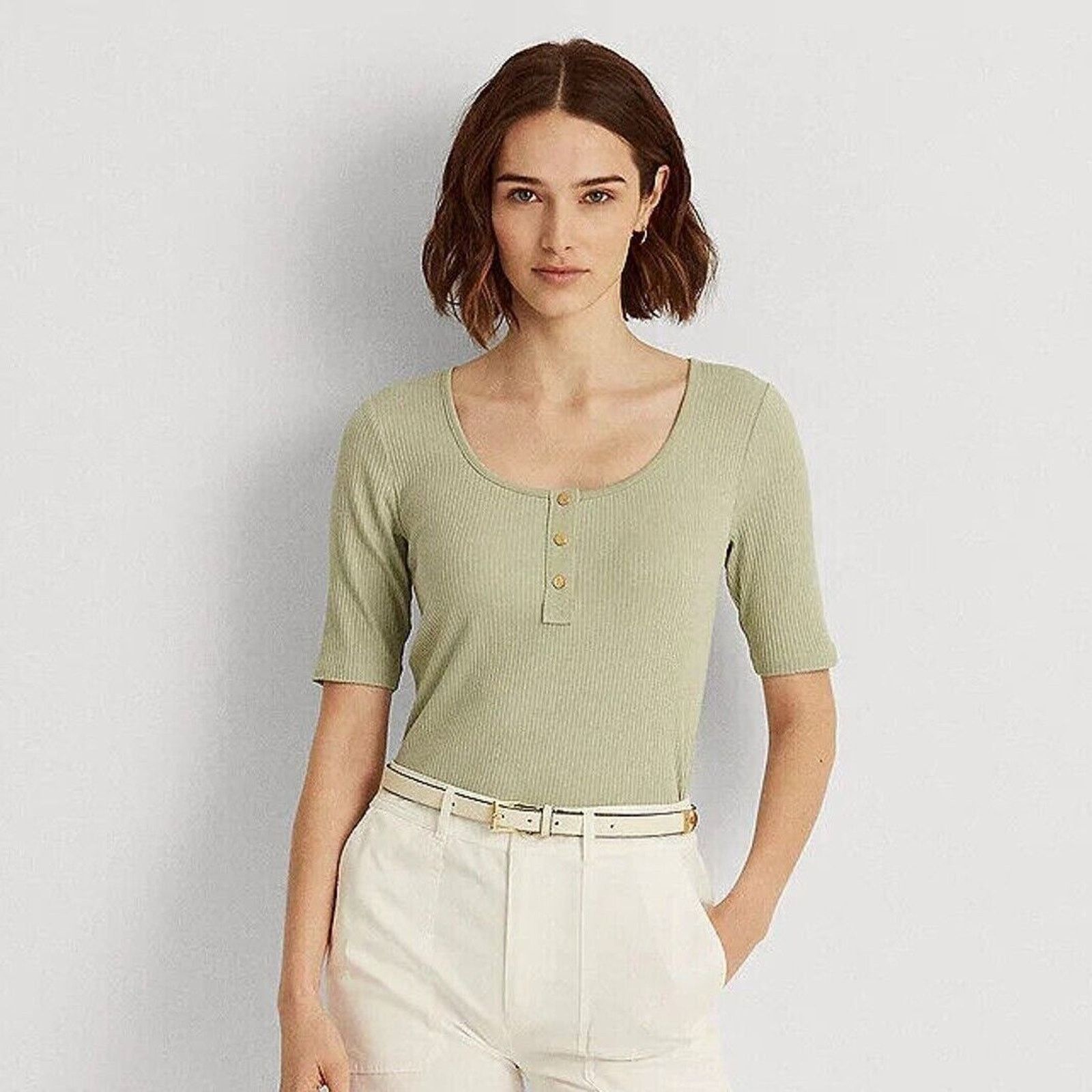 Lauren Ralph Lauren Ralph Lauren Women Sage Knit Elbow Sleeve Henley Top Size XL Size XL / US 12-14 / IT 48-50 - 1 Thumbnail
