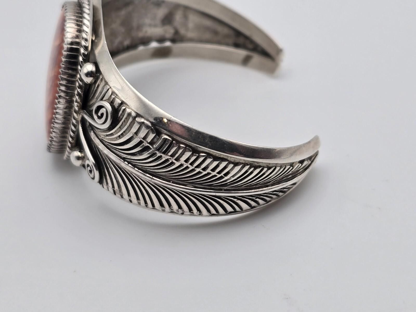 Other Signed Vintage Navajo Sterling Silver Leaf Cuff Tahe Size ONE SIZE - 8 Thumbnail