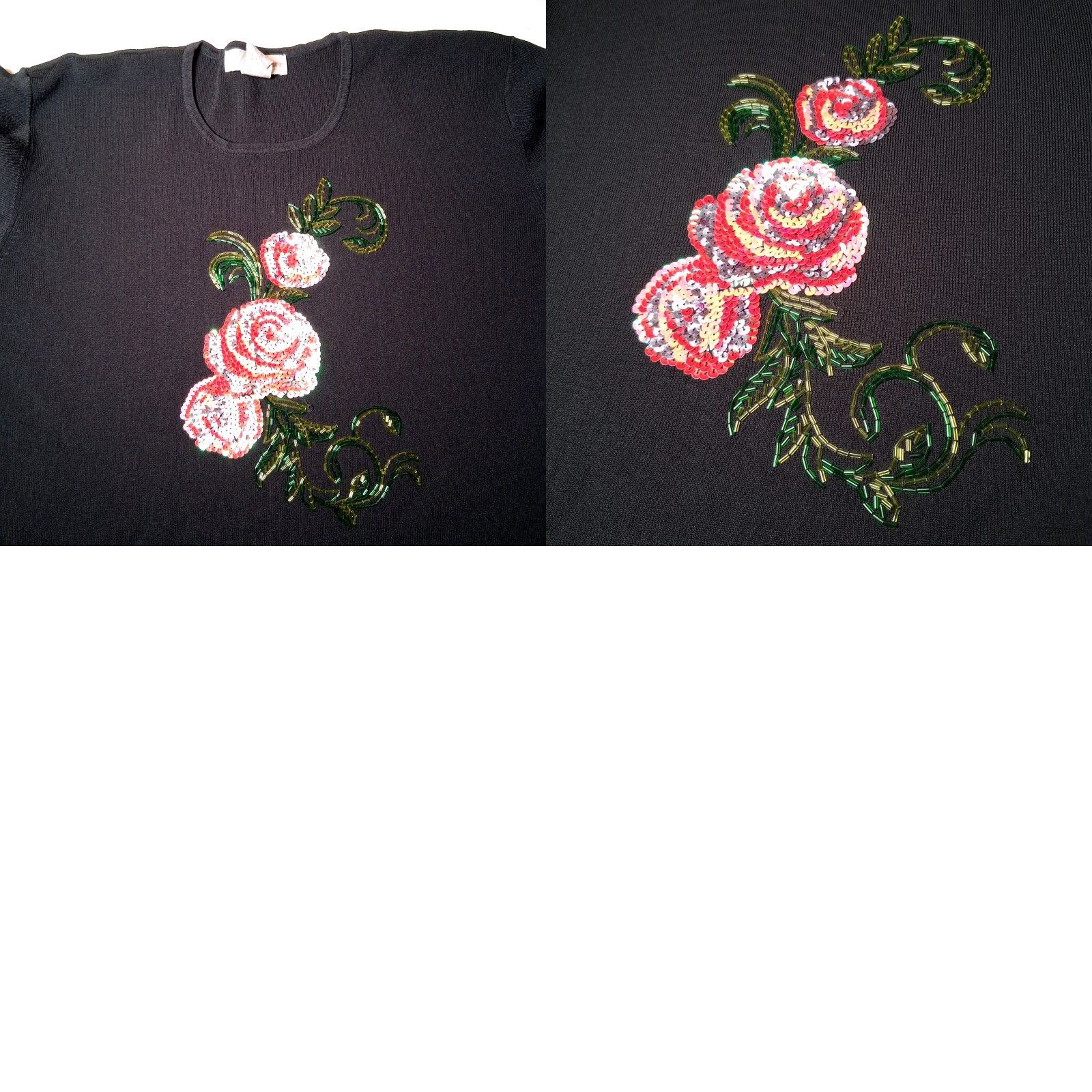 Vintage VINTAGE Dressbarn Sweater Women XL Black Beaded Sequin Pink Rose Roses Sleeve 3/4 Round Neck Pullover Knit Size XL / US 12-14 / IT 48-50 - 8 Thumbnail