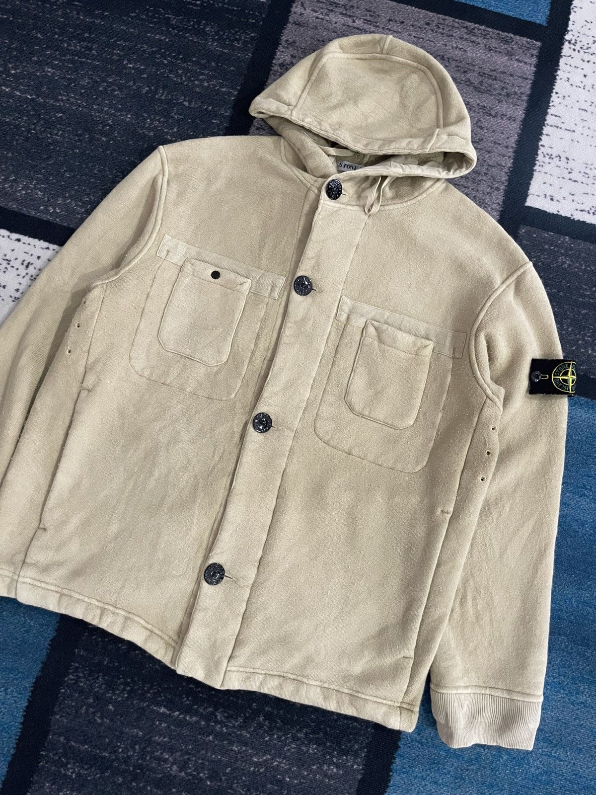 Stone Island Vintage 1999 Stone Island Beige Fleece Lined Hoodie Jacket Size US L / EU 52-54 / 3 - 3 Thumbnail