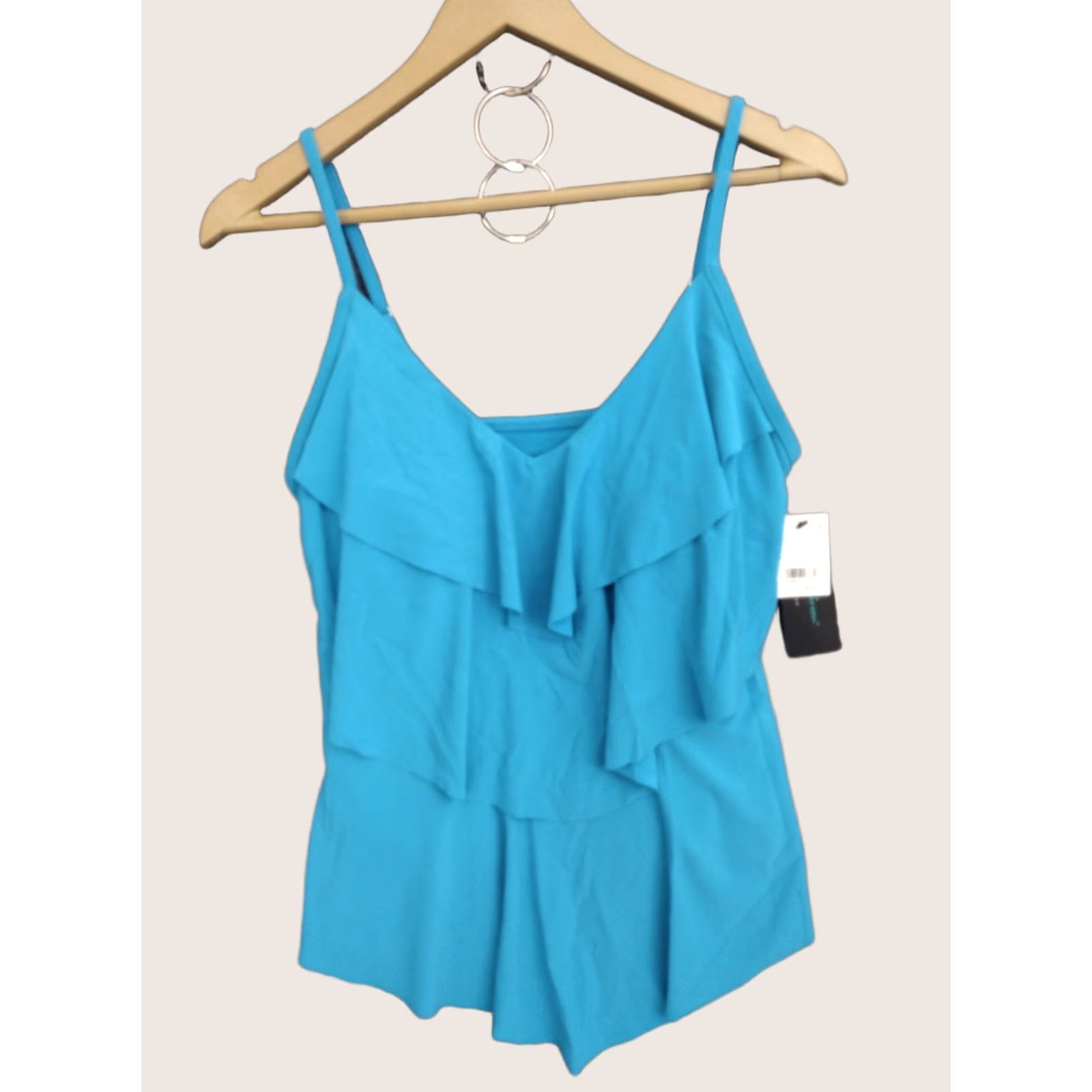 AQUA Aqua Green Women's Tankini Top Blue Size M Spaghetti Strap Tiered Tankini Top (Tank) Size M / US 6-8 / IT 42-44 - 1 Thumbnail
