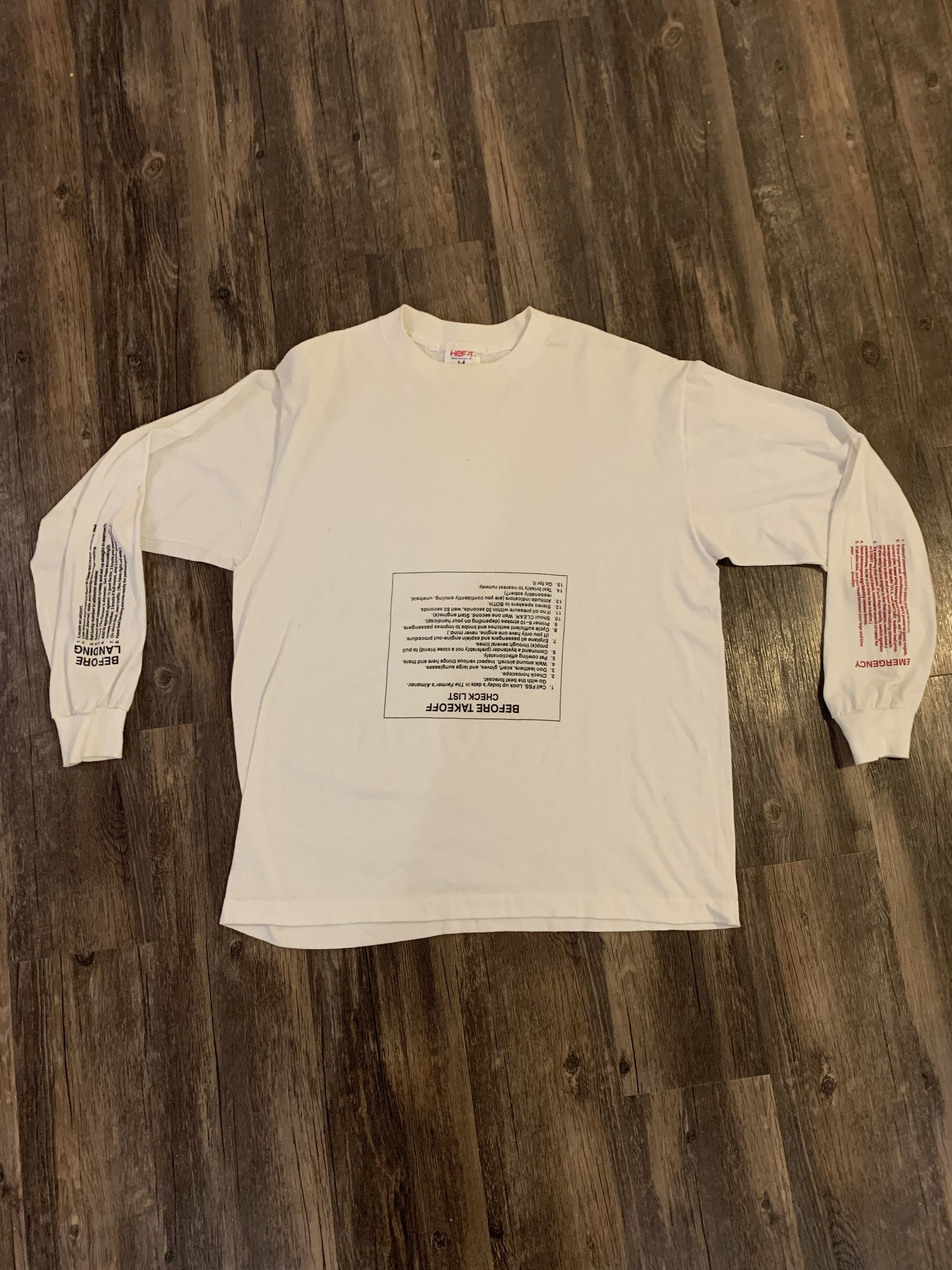 image of Insane 80's 90's Flight Checklist Single Stitch Longsleeve in White, Men's (Size Large)