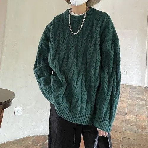 VIBE Green Cable Knit Sweater Size US L / EU 52-54 / 3 - 4 Thumbnail