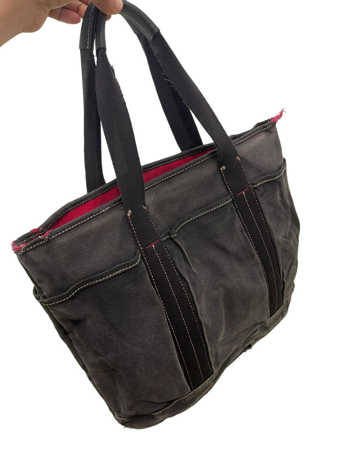 Issey Miyake Issey Miyake Tote Bag Distress Leather Cotton Canvas 3🟩 Size ONE SIZE - 3 Thumbnail