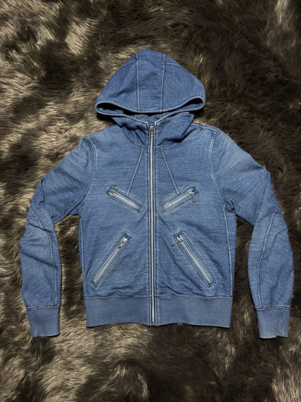 Junya Watanabe AD19 Diagonal Zip Denim Hoodie Size US S / EU 44-46 / 1 - 2 Thumbnail