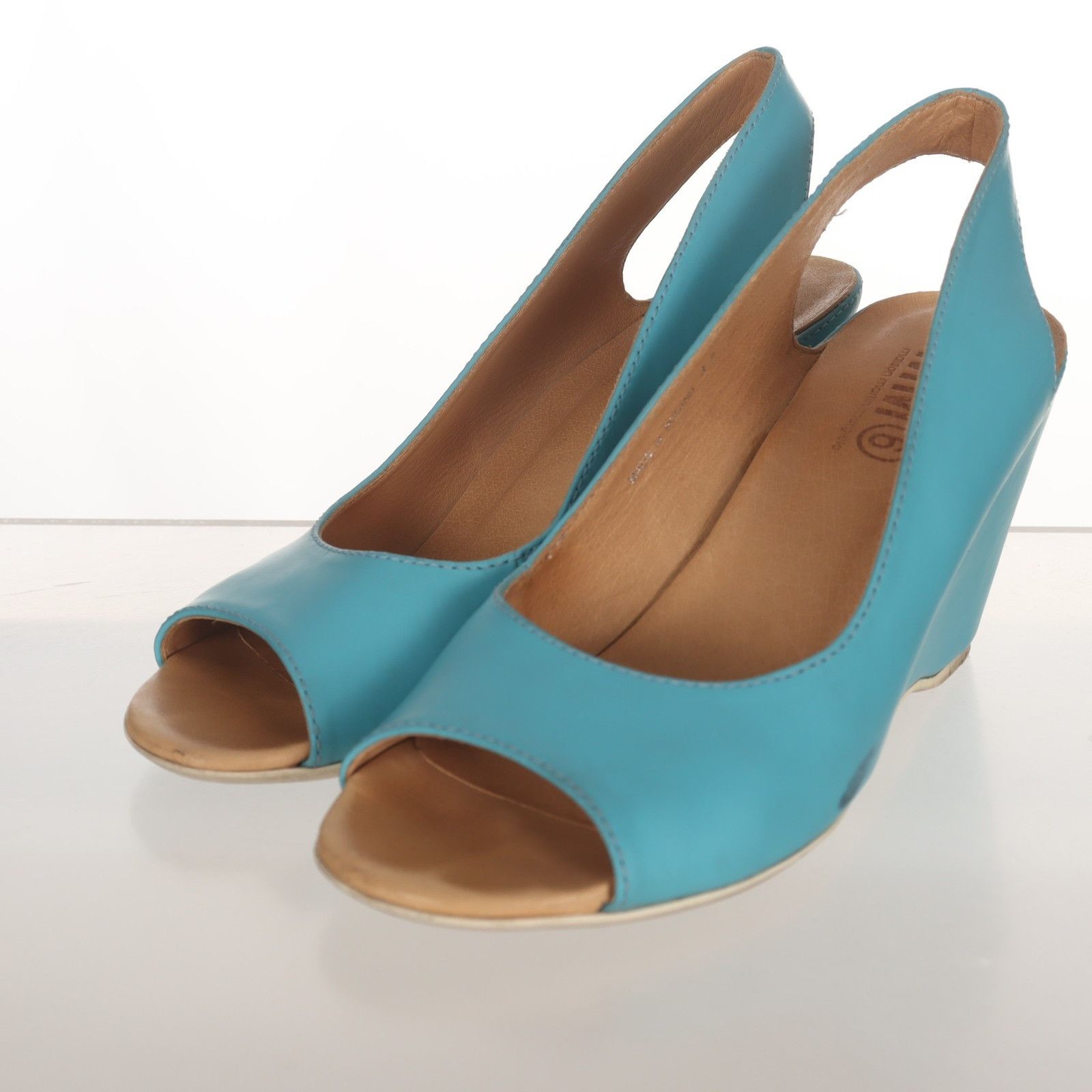 MM6 MM6 Maison Margiela Blue Leather Wedge Heels Size 37 Size US 7 / IT 37 - 1 Thumbnail