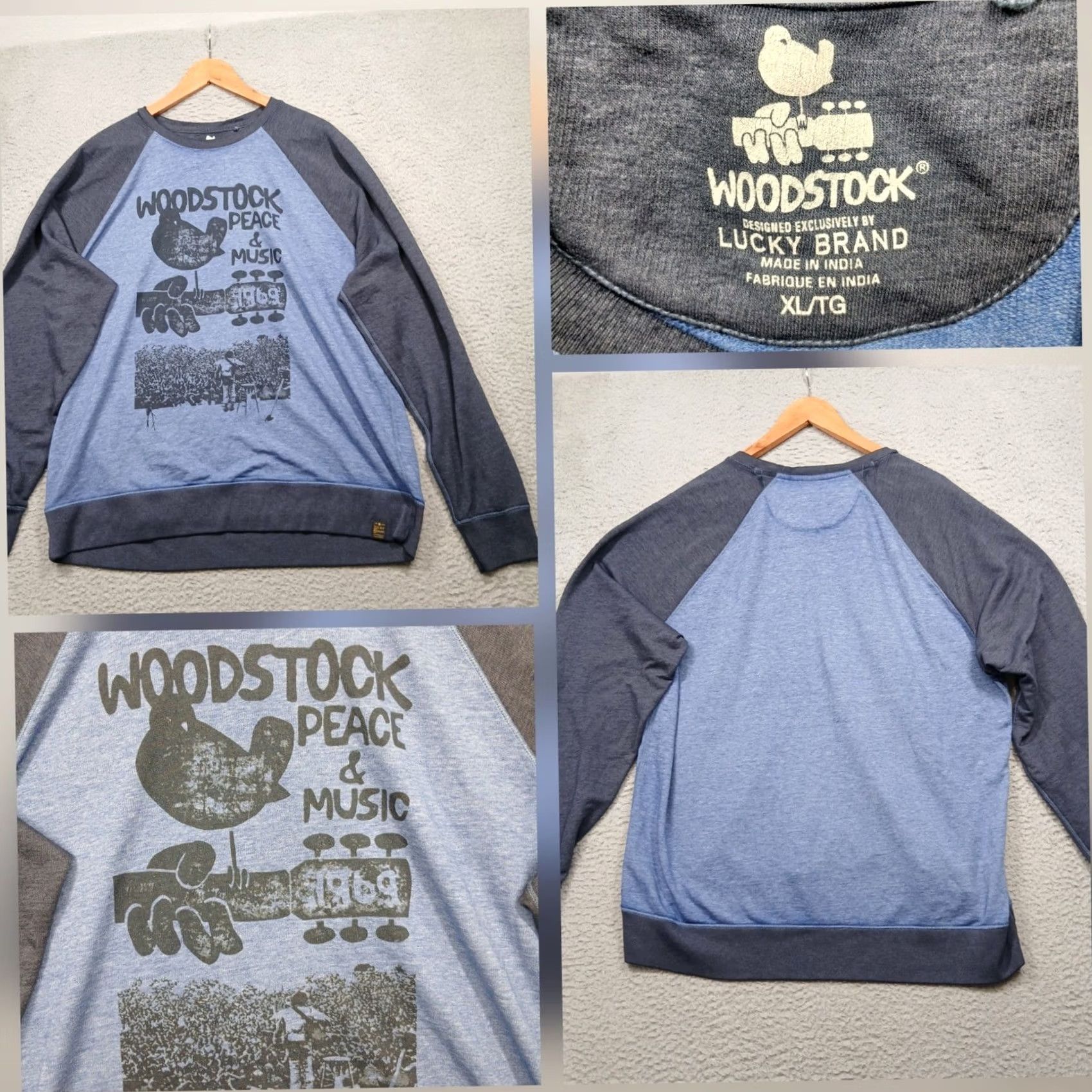 Lucky Brand Lucky Brand Woodstock Sweatshirt Mens XL Blue Graphic Raglan Pullover Crew Size US XL / EU 56 / 4 - 2 Thumbnail