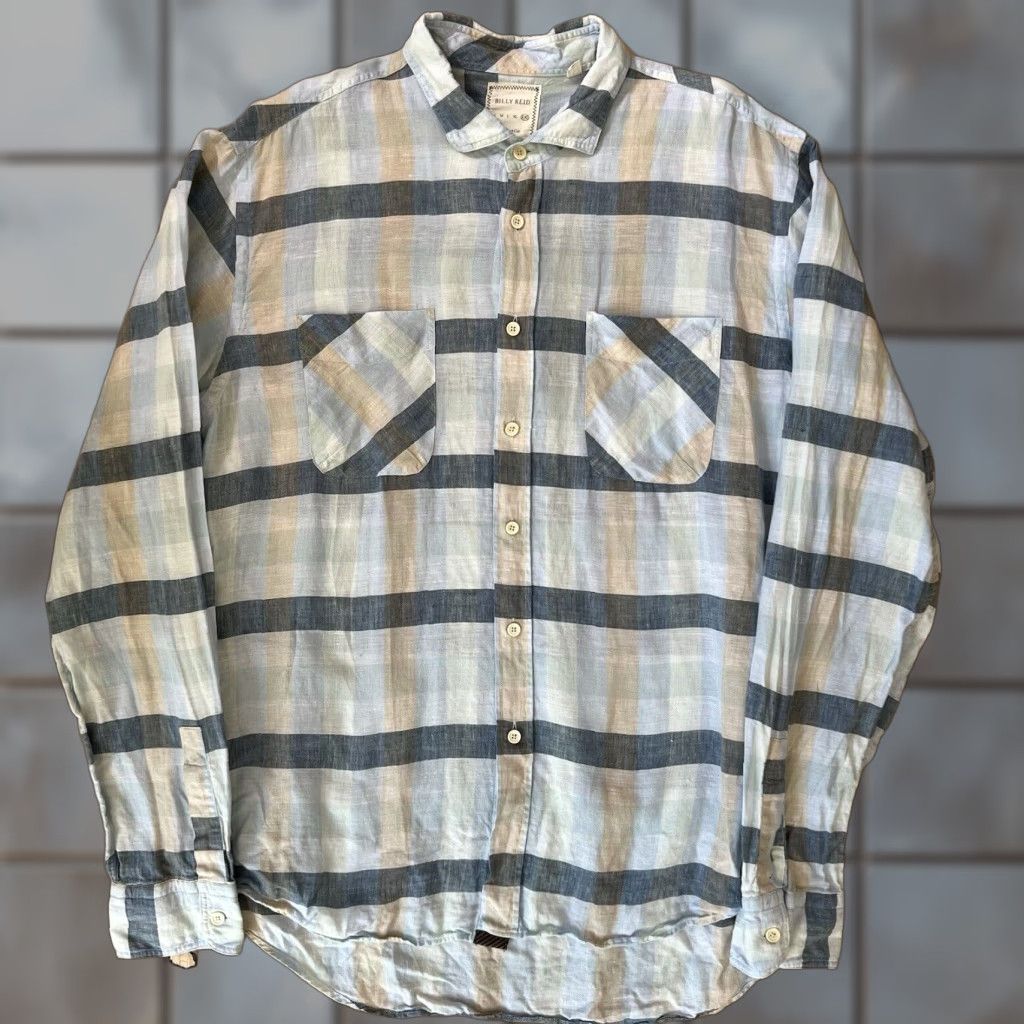 Billy Reid Billy Reid Linen Shirt 2XL Blue Check Collared Button-Up Long Sleeve Casual Shirt Mens Size US XXL / EU 58 / 5 - 1 Thumbnail
