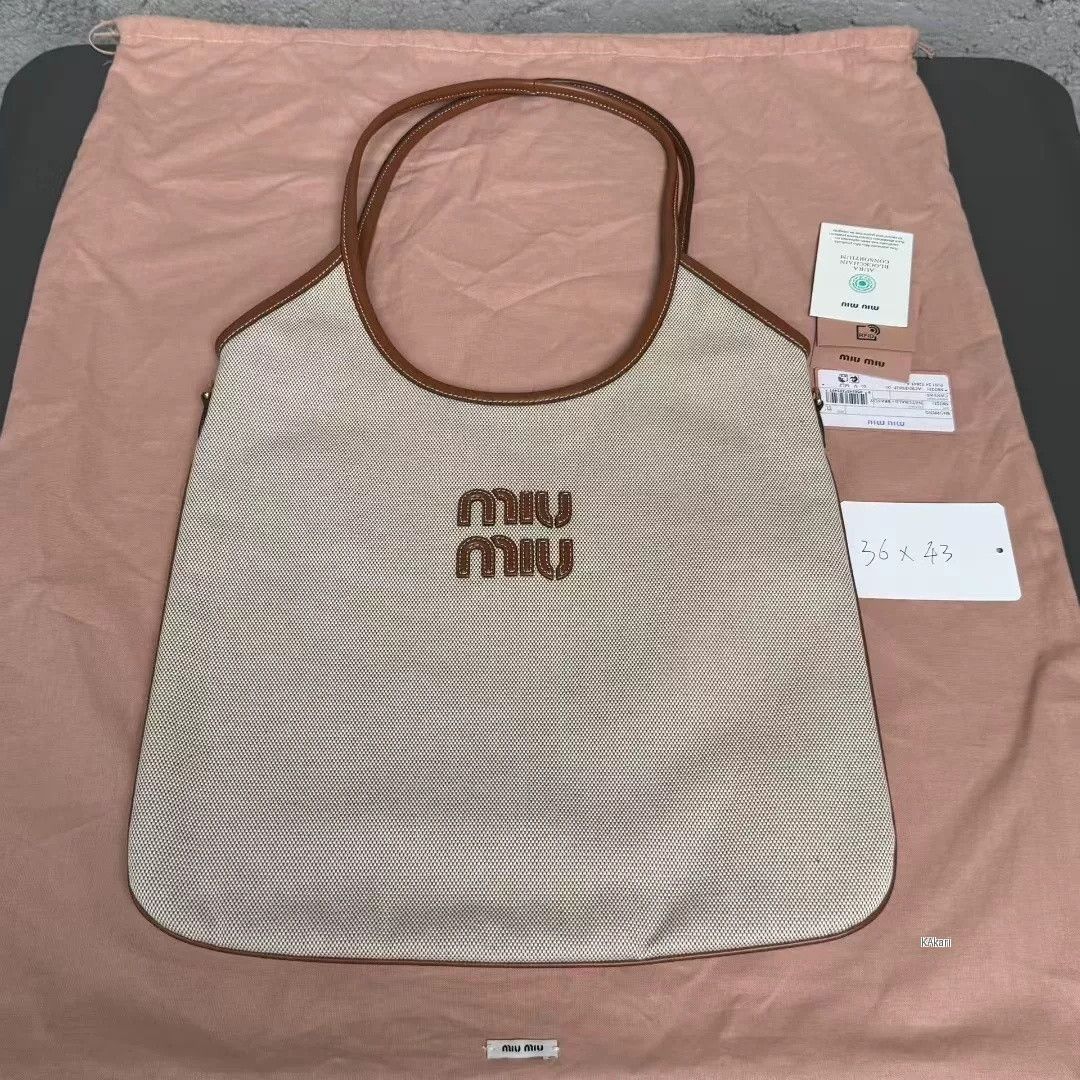 Miu Miu Miu Miu White Brown Canvas Tote Bag Size US 26 / EU 42 - 2 Thumbnail