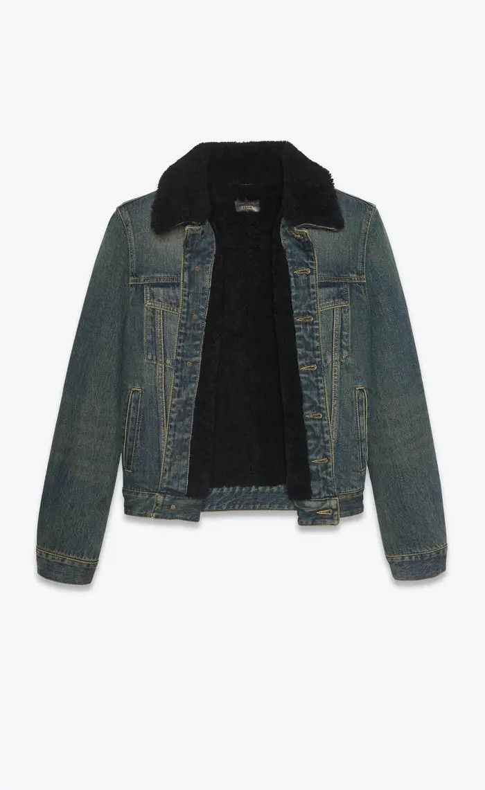 Saint Laurent Paris o1bcso1str1124 Jacket With Shearling in Dark Dirty in Blue Size US XXL / EU 58 / 5 - 2 Thumbnail