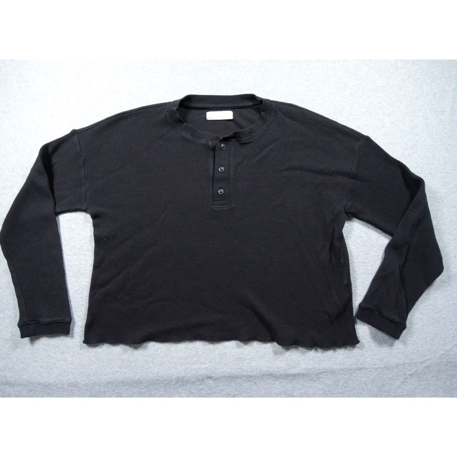 Everlane Everlane Shirt Womens Small Black Henley Long Sleeve Waffle Knit Cropped Fit Size S / US 4 / IT 40 - 2 Thumbnail