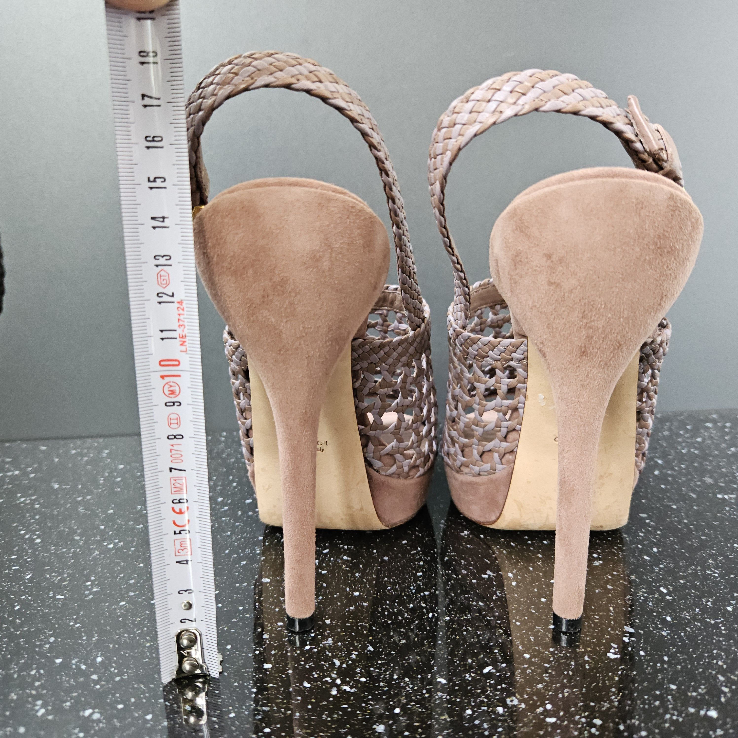 Gucci GUCCI Alhambra Brown Woven Leather Suede Platform Sandal Size US 9 / IT 39 - 5 Thumbnail